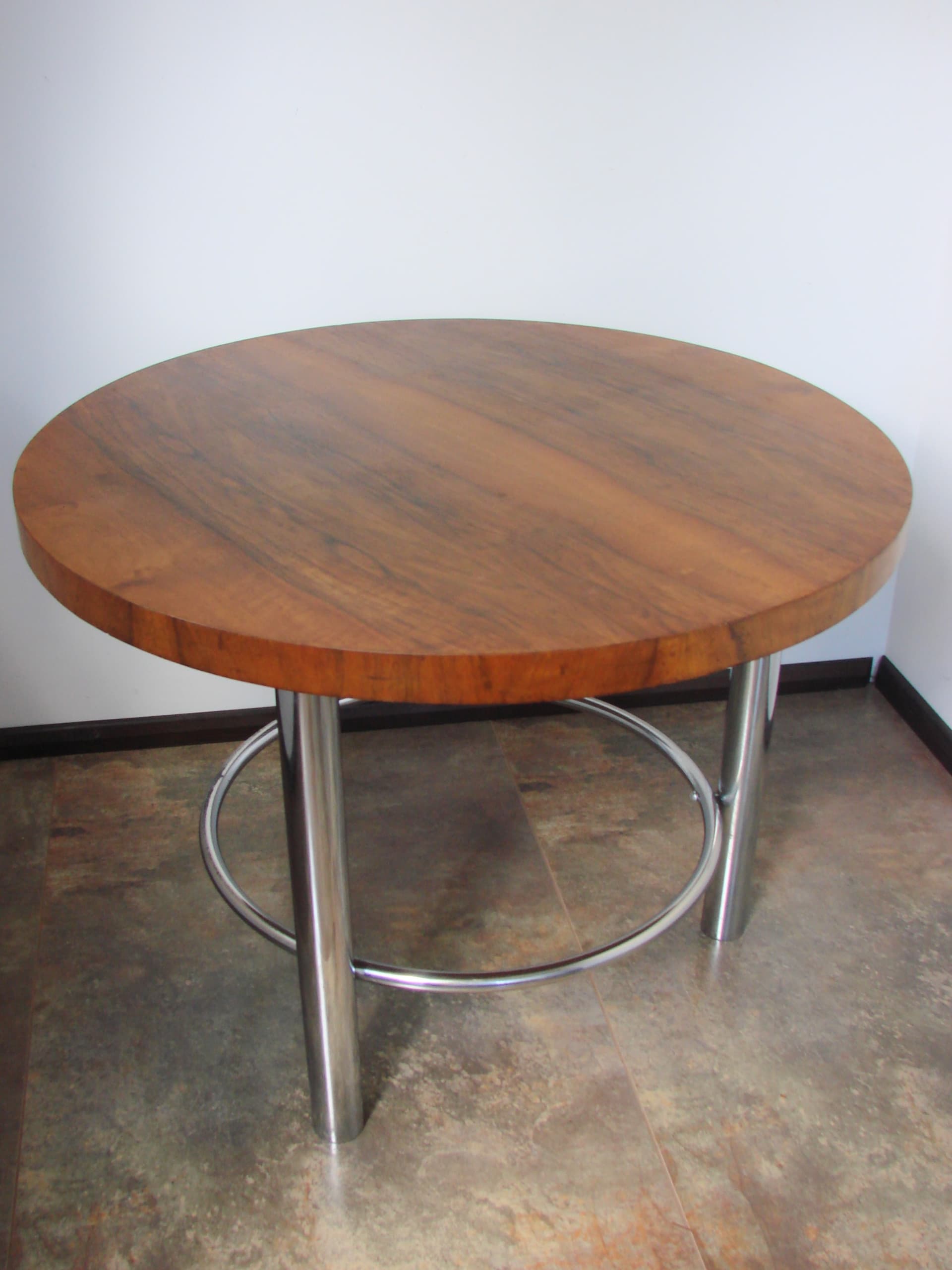 Coffee table, Bauhaus, brown wood, silver chrome, by R. Slezák, Slezak, Czechoslovakia, 1930s - 345219