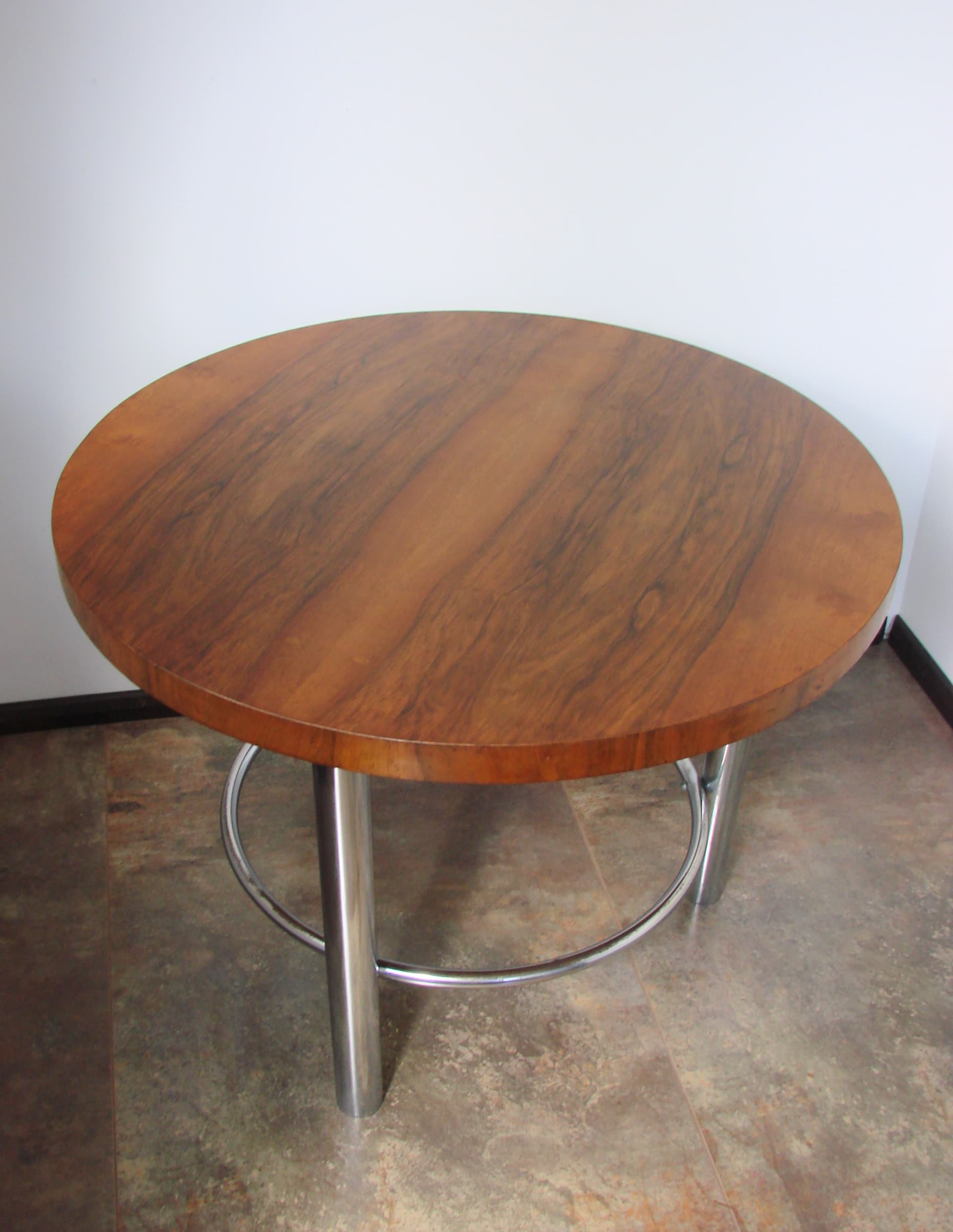 Coffee table, Bauhaus, brown wood, silver chrome, by R. Slezák, Slezak, Czechoslovakia, 1930s - 345212