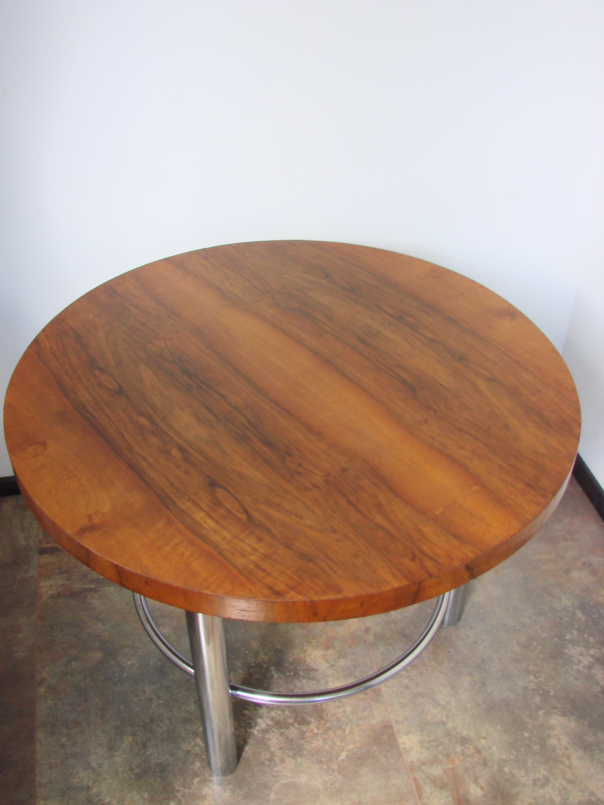 Coffee table, Bauhaus, brown wood, silver chrome, by R. Slezák, Slezak, Czechoslovakia, 1930s - 345222