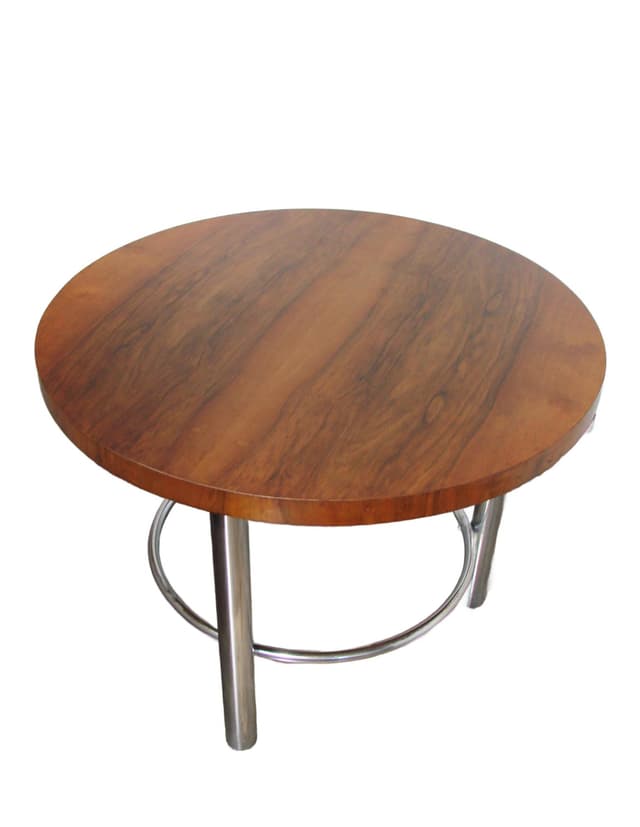Coffee table, Bauhaus, brown wood, silver chrome, by R. Slezák, Slezak, Czechoslovakia, 1930s - DIMENSION