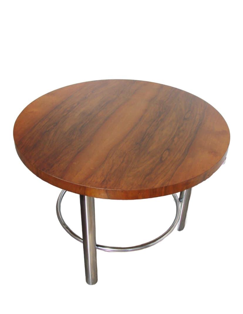 Coffee table, Bauhaus, brown wood, silver chrome, by R. Slezák, Slezak, Czechoslovakia, 1930s