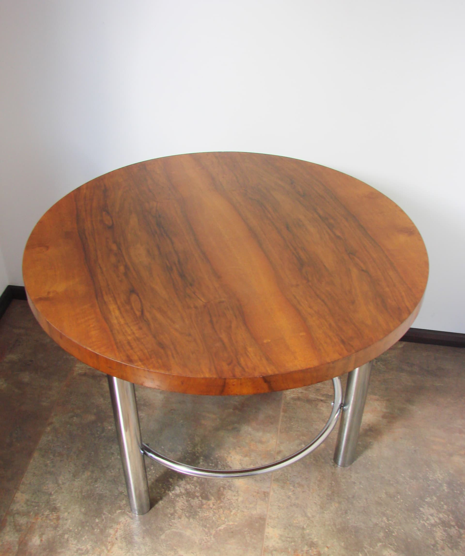 Coffee table, Bauhaus, brown wood, silver chrome, by R. Slezák, Slezak, Czechoslovakia, 1930s - 345218