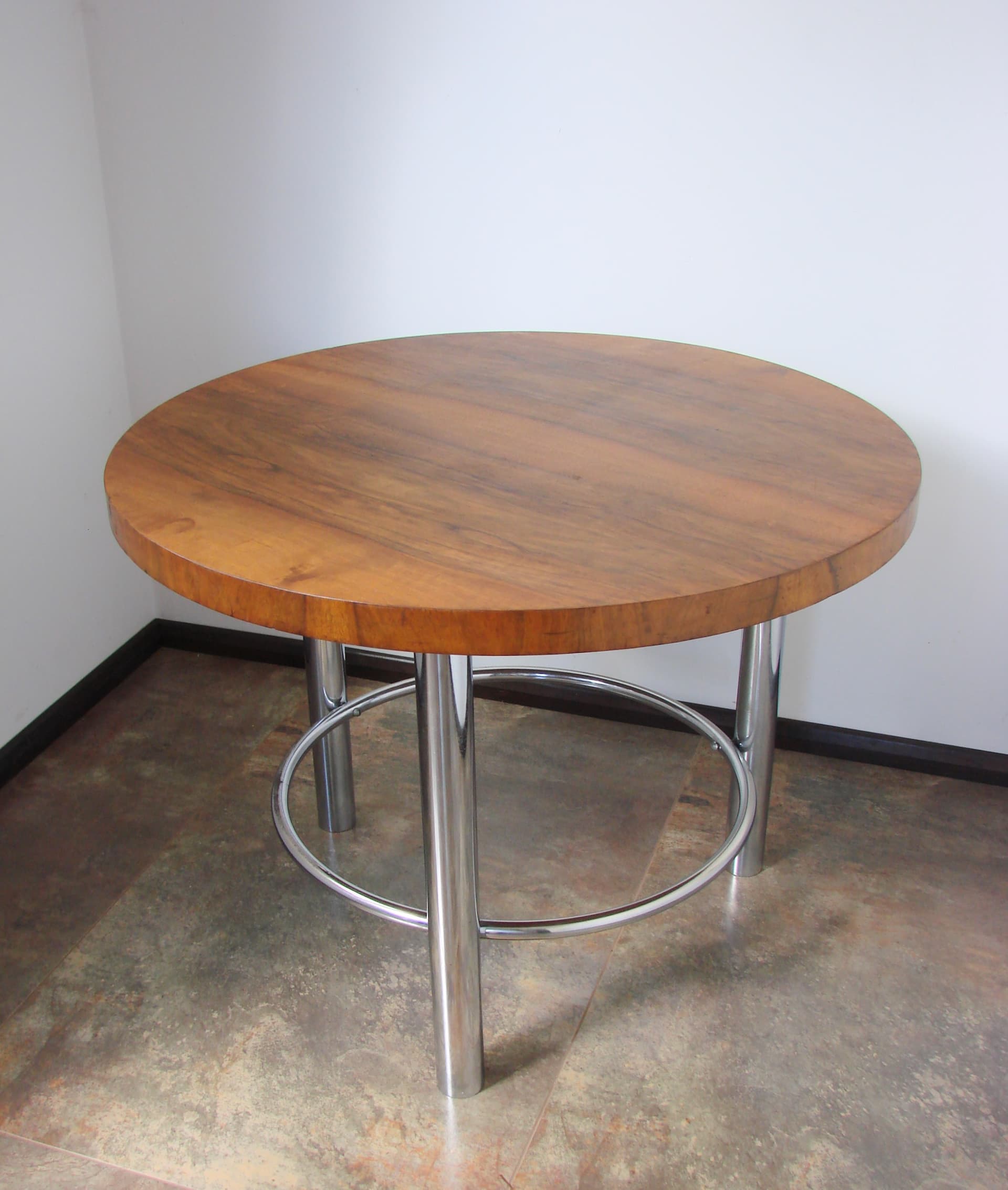 Coffee table, Bauhaus, brown wood, silver chrome, by R. Slezák, Slezak, Czechoslovakia, 1930s - 345217