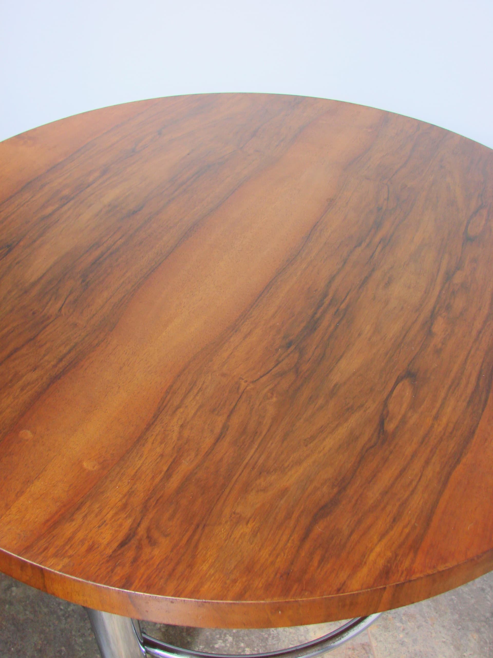 Coffee table, Bauhaus, brown wood, silver chrome, by R. Slezák, Slezak, Czechoslovakia, 1930s - 345223