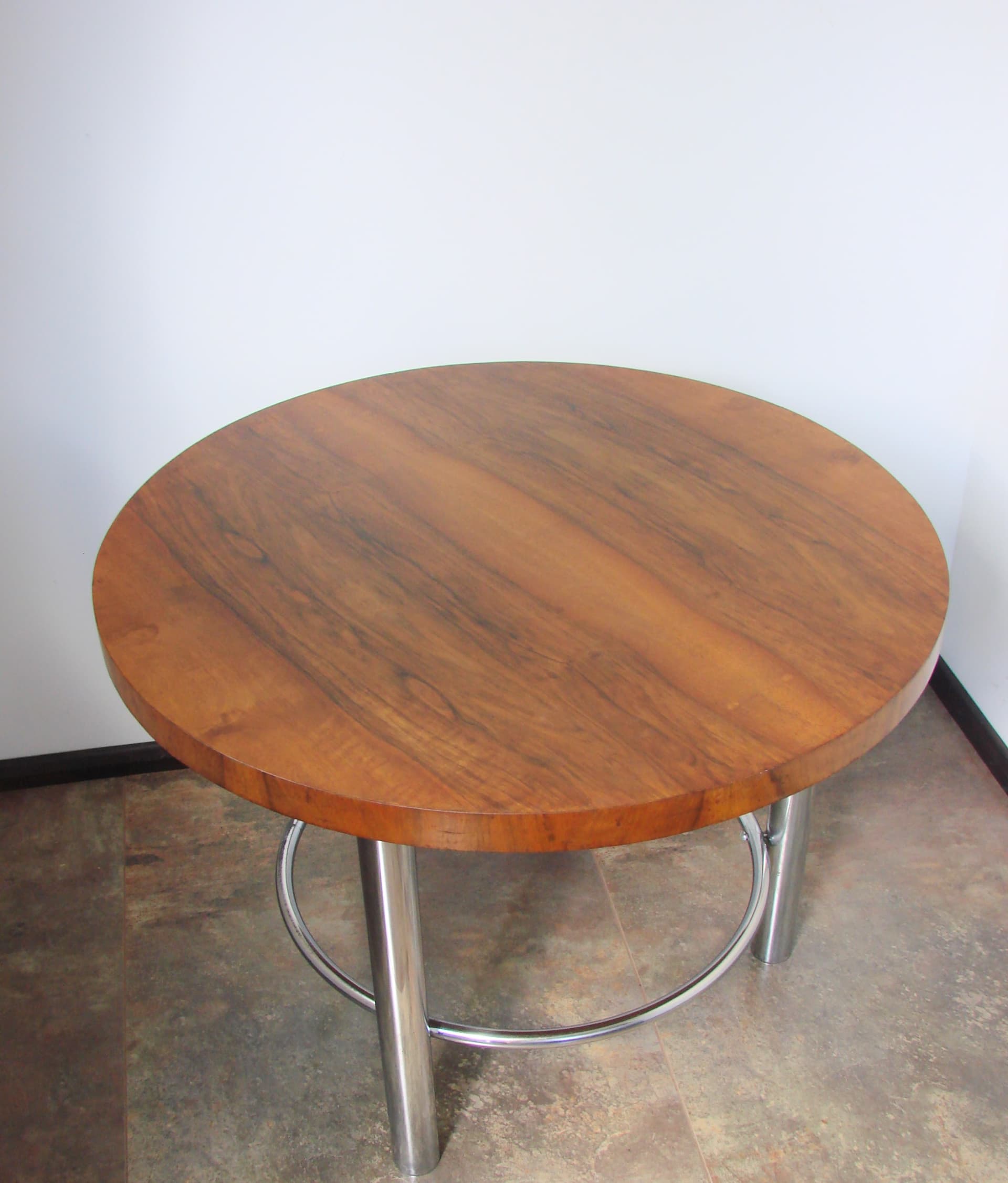 Coffee table, Bauhaus, brown wood, silver chrome, by R. Slezák, Slezak, Czechoslovakia, 1930s - 345221