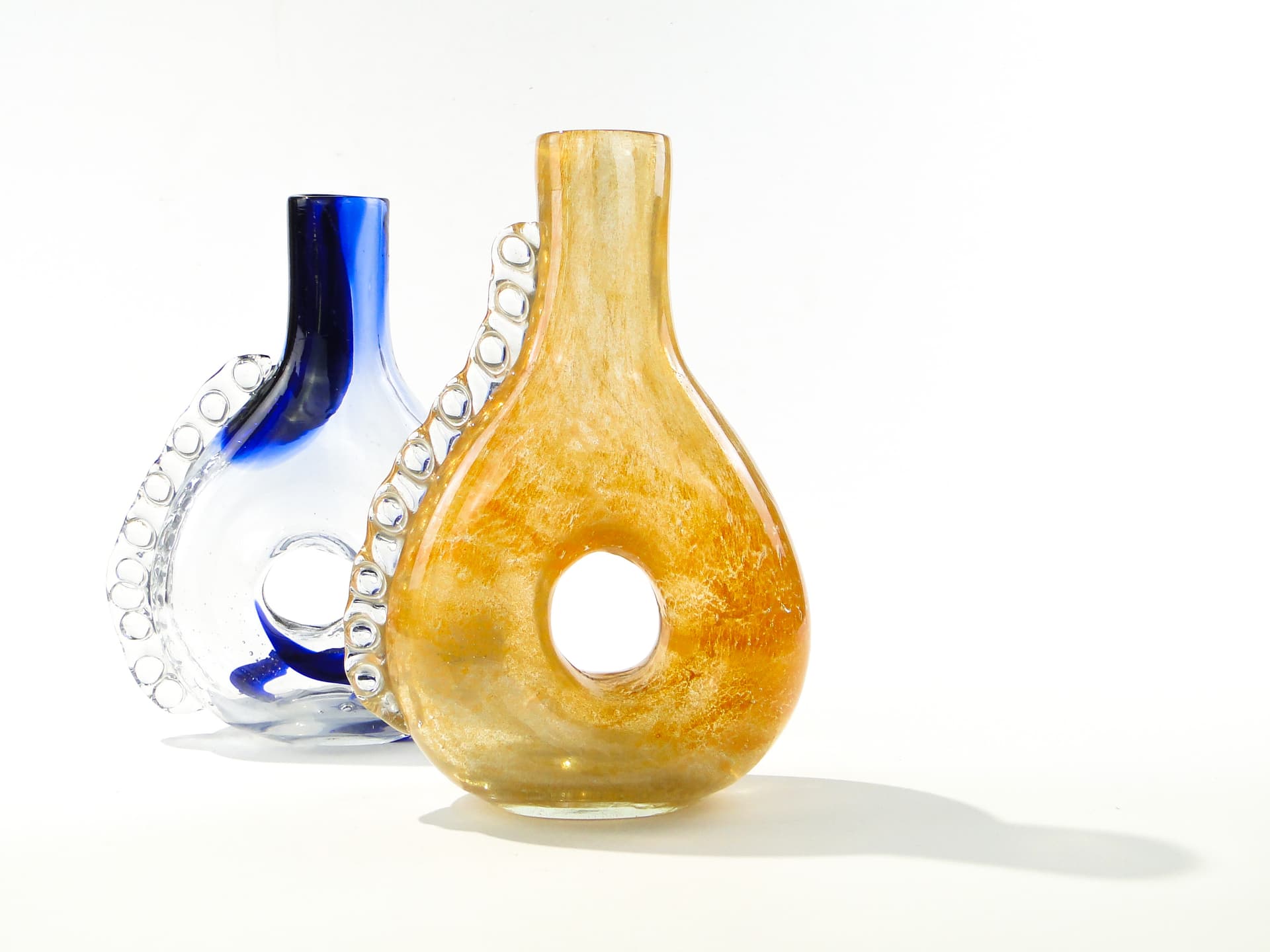 Vase Smok, gold beige transparent glass, by J. Górski, Poland, 1960s. - 345292