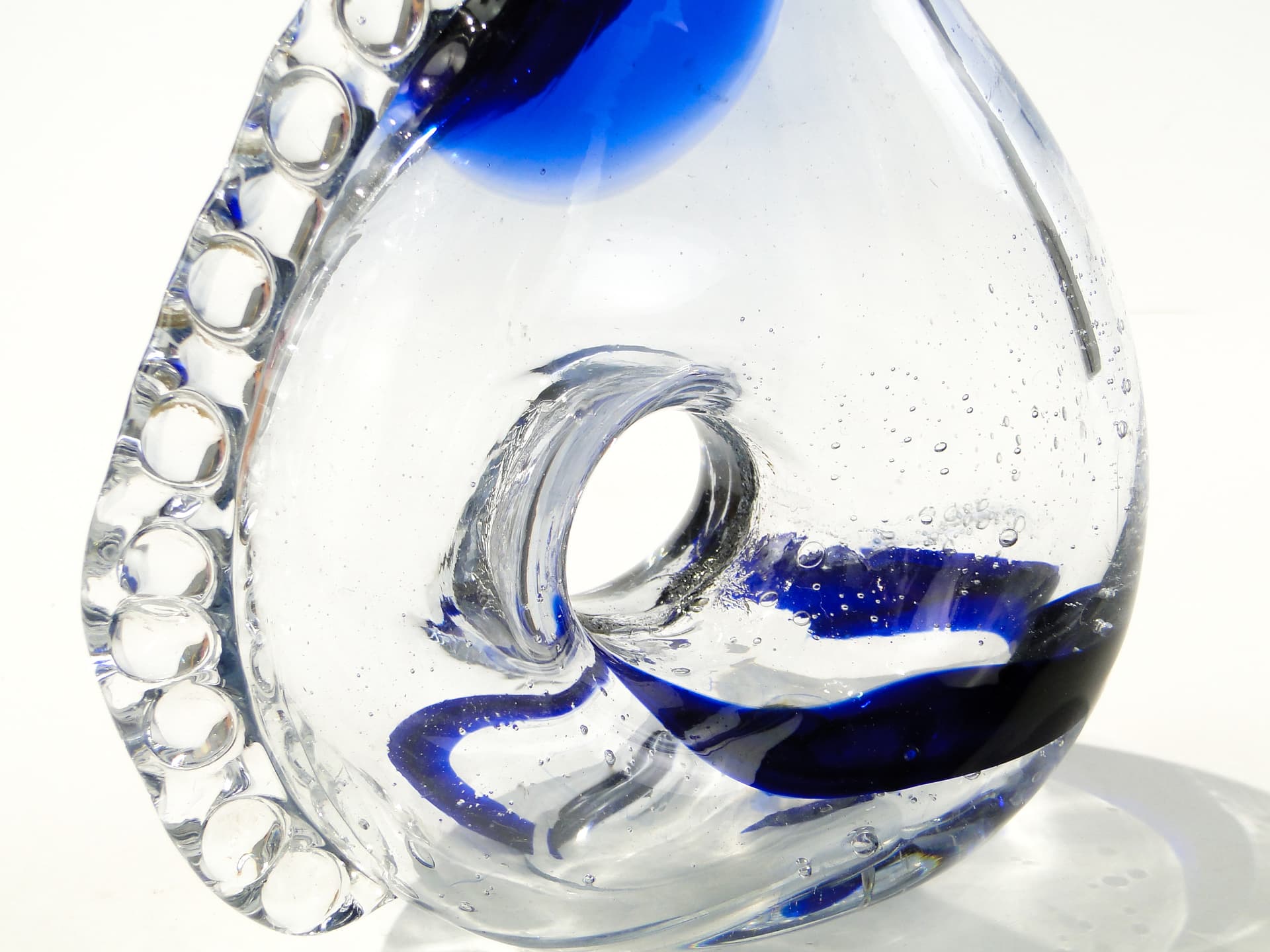 Vase Smok, transparent blue glass, by J. Górski, Huta Szkła Gospodarczego w Tarnowie, Poland, 1960s. - 345313