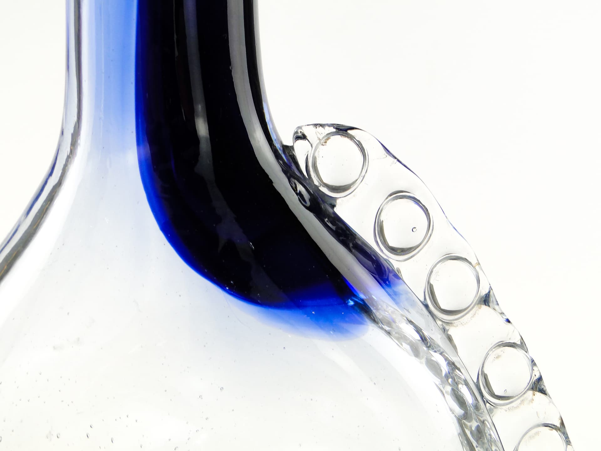 Vase Smok, transparent blue glass, by J. Górski, Huta Szkła Gospodarczego w Tarnowie, Poland, 1960s. - 345312