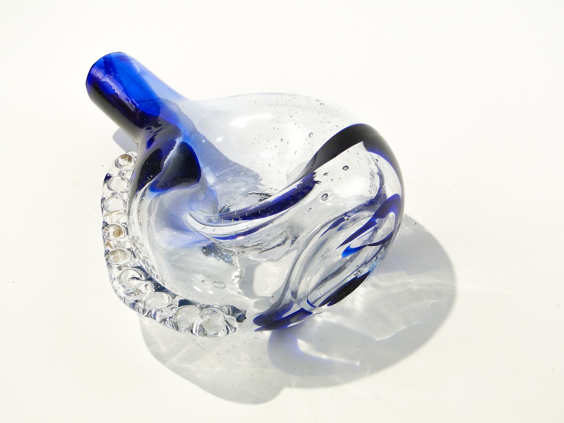 Vase Smok, transparent blue glass, by J. Górski, Huta Szkła Gospodarczego w Tarnowie, Poland, 1960s. - 345315