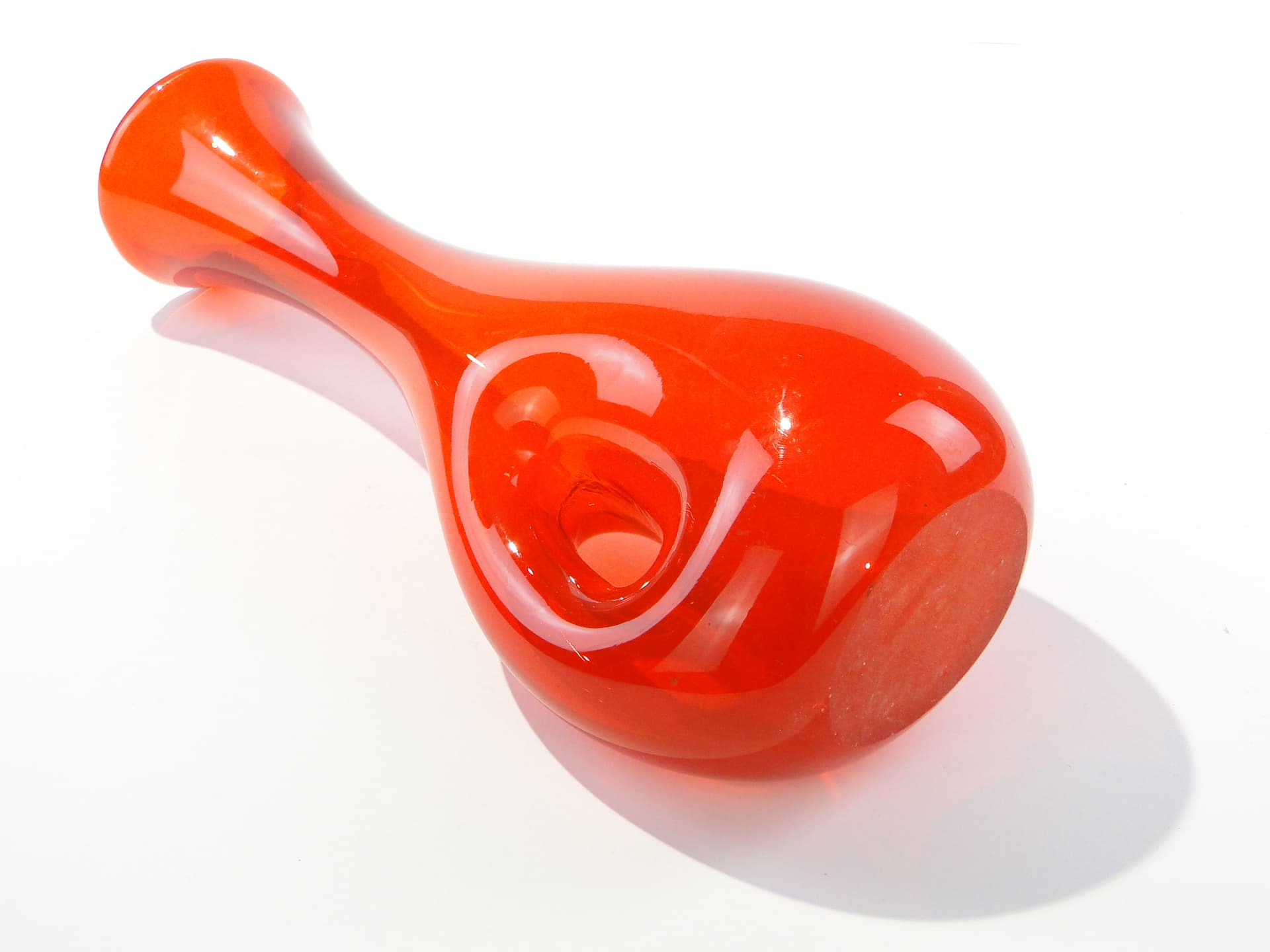 Vase, orange-red, soda-lime glass, by T. Szymański, Poland, 1960s. - 345349