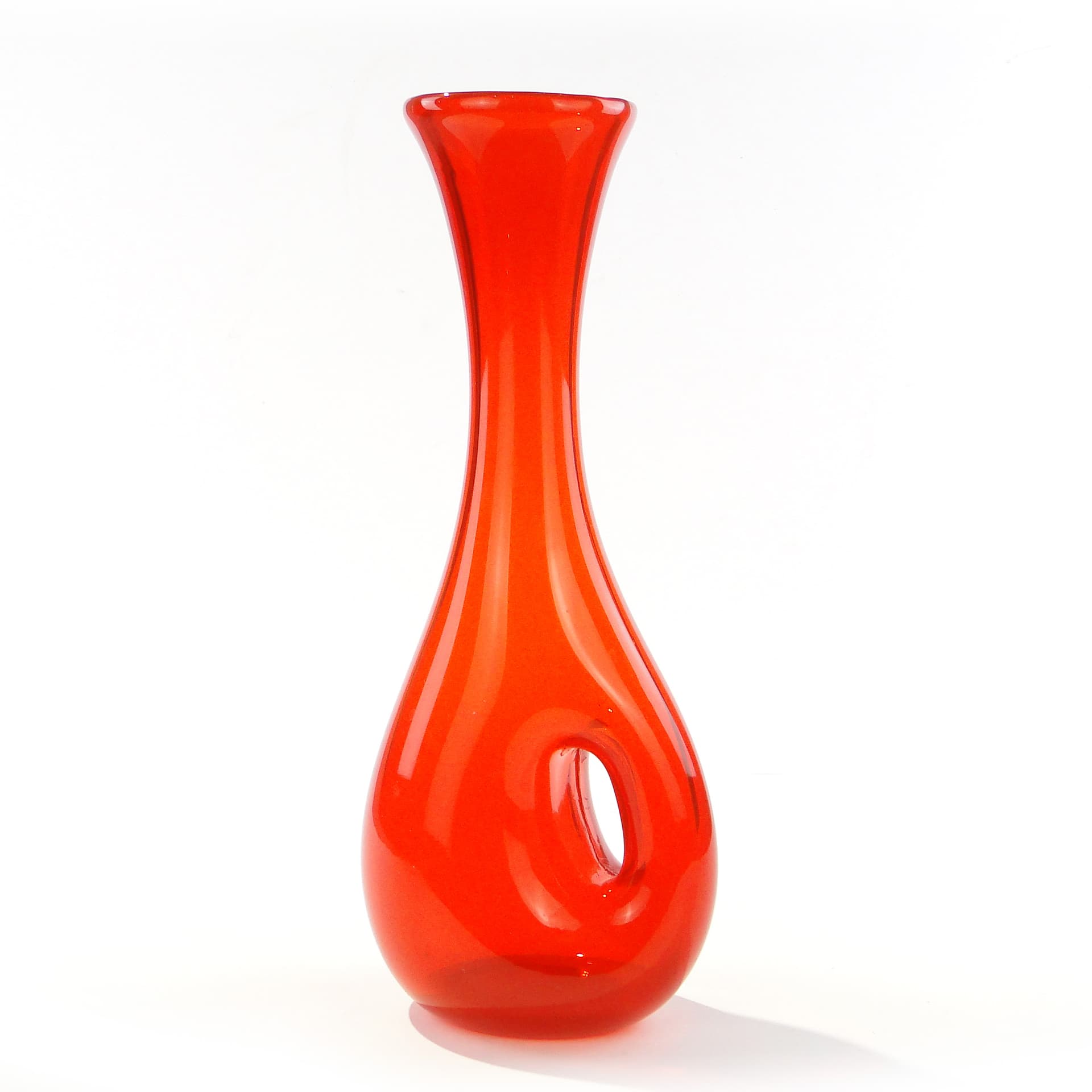 Vase, orange-red, soda-lime glass, by T. Szymański, Poland, 1960s. - 345347