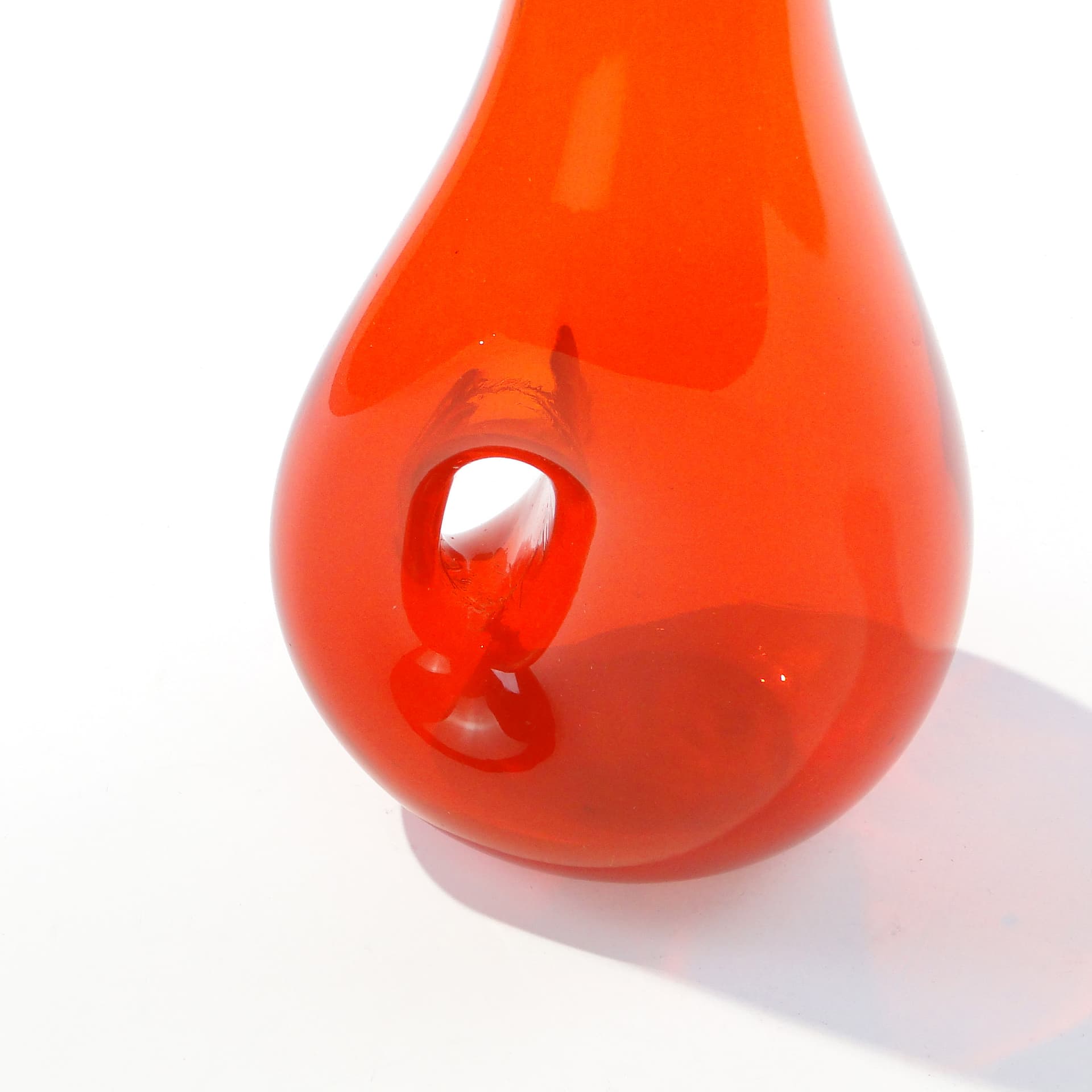 Vase, orange-red, soda-lime glass, by T. Szymański, Poland, 1960s. - 345345