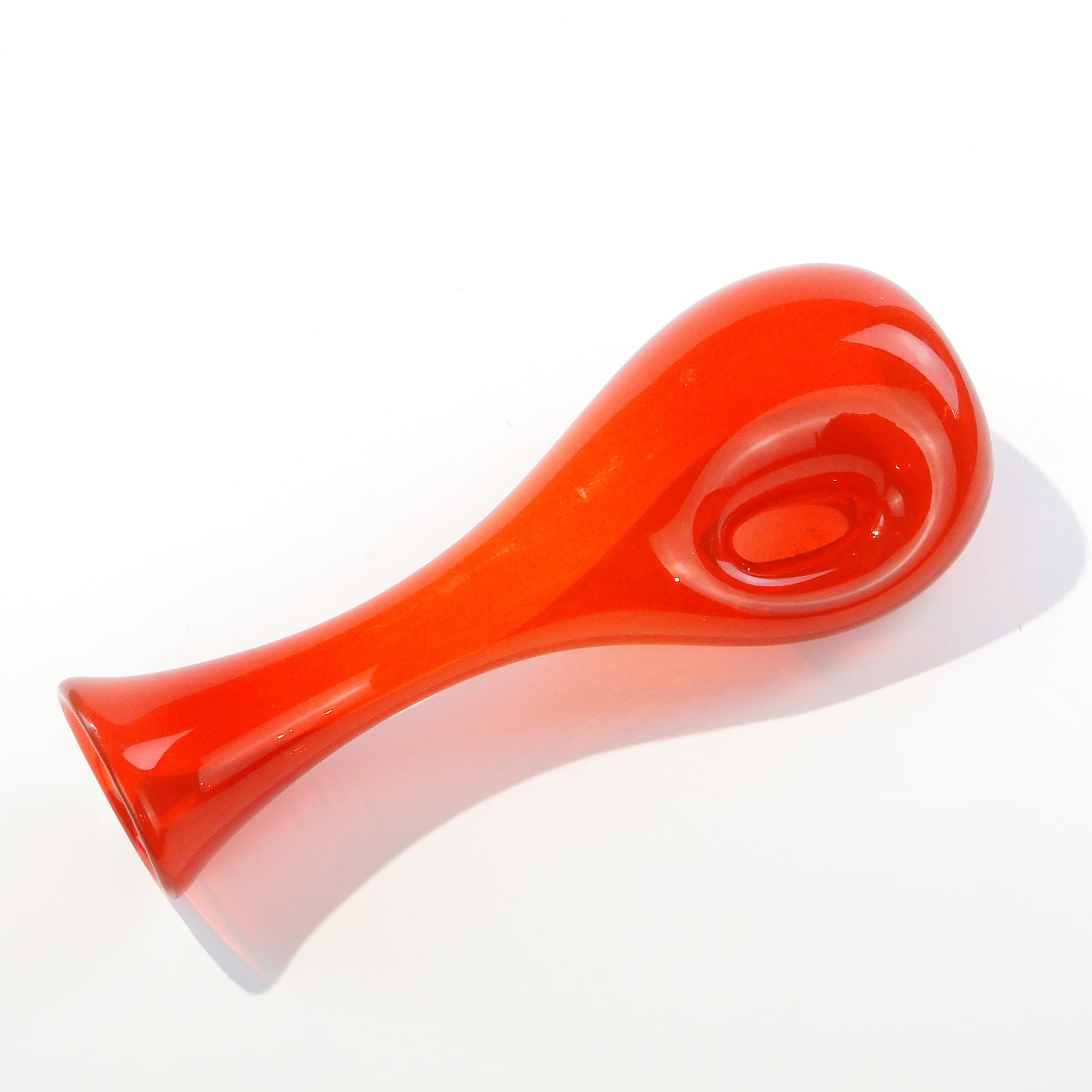 Vase, orange-red, soda-lime glass, by T. Szymański, Poland, 1960s. - 345348