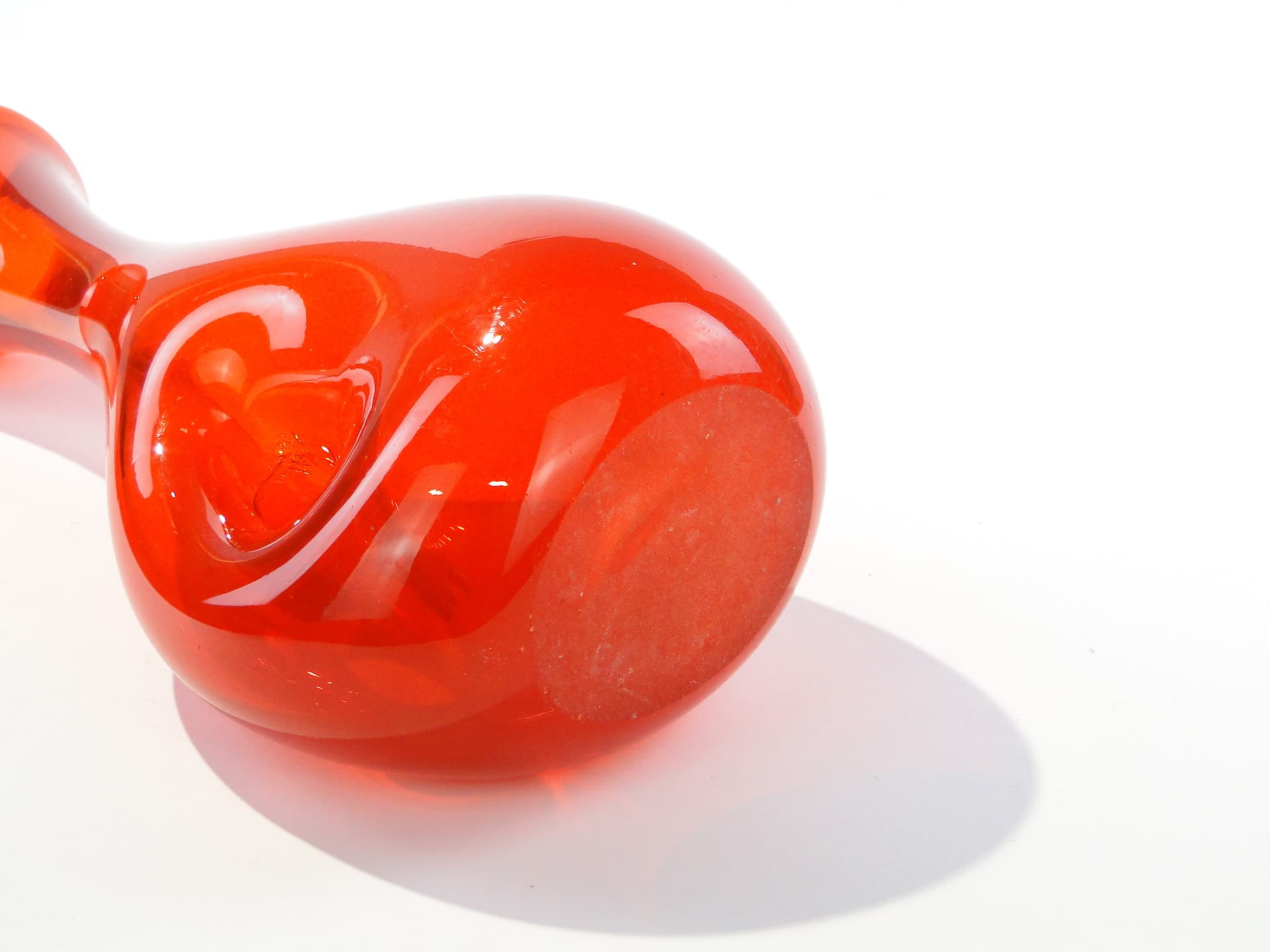 Vase, orange-red, soda-lime glass, by T. Szymański, Poland, 1960s. - 345351