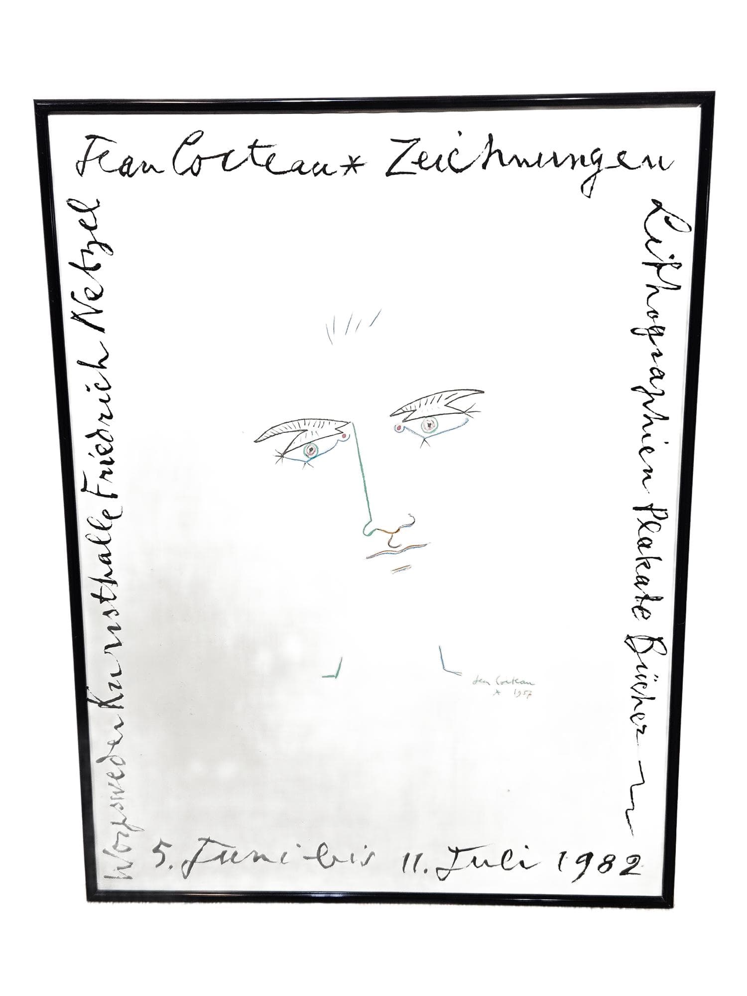 Exhibition poster Jean Cocteau – Drawings, Lithographs, Posters, Books 81.5cm x 61.5cm, by J. Cocteau