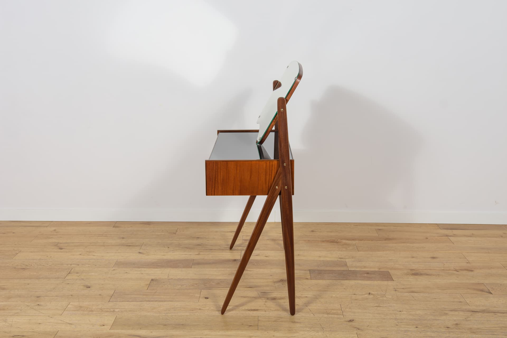Dressing table, brown teak, black glass, by A. Vodder, Denmark, 1960s. - 345395
