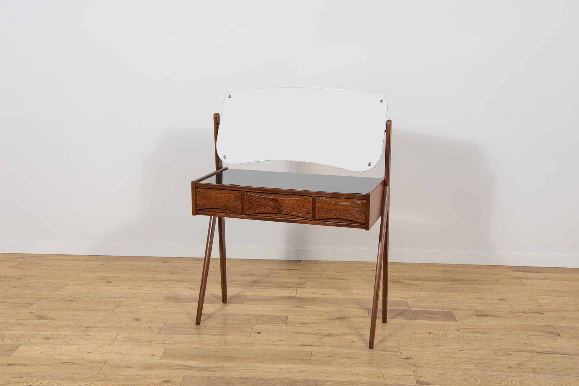Dressing table, brown teak, black glass, by A. Vodder, Denmark, 1960s. - 345391