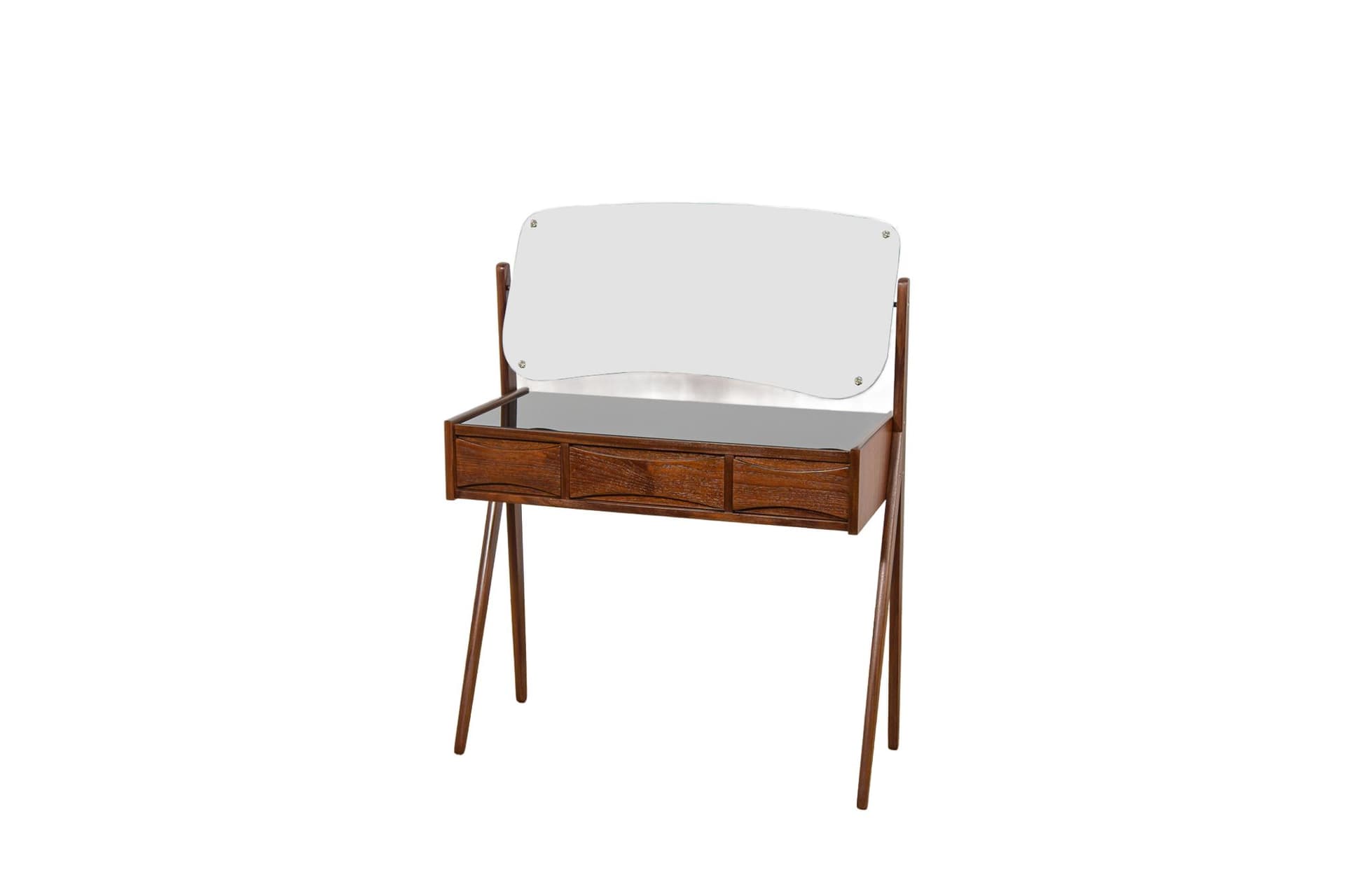 Dressing table, brown teak, black glass, by A. Vodder, Denmark, 1960s.