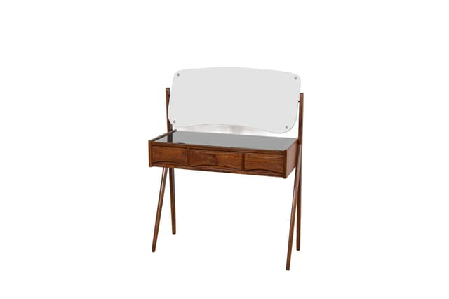 Dressing table, brown teak, black glass, by A. Vodder, Denmark, 1960s. - DIMENSION