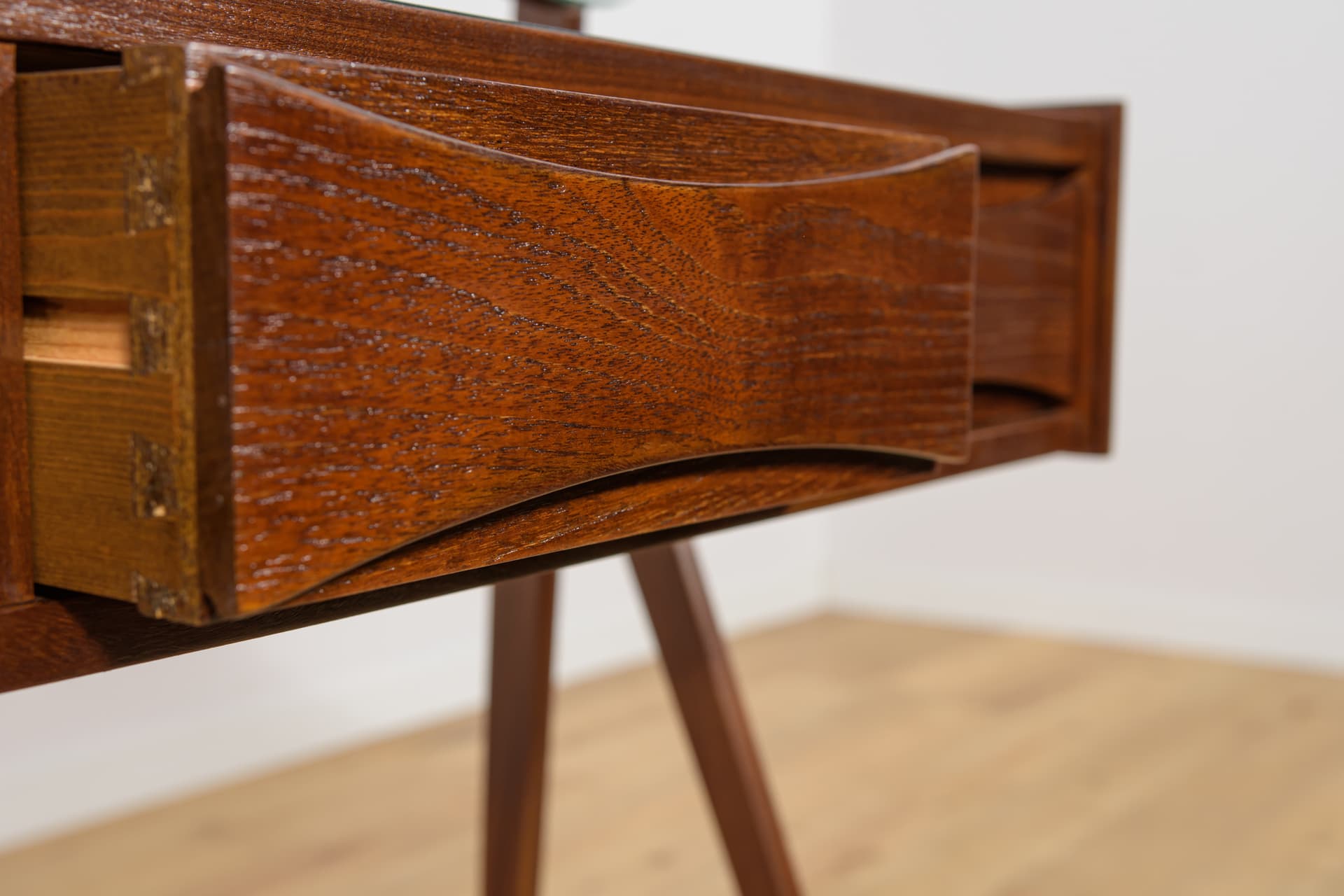 Dressing table, brown teak, black glass, by A. Vodder, Denmark, 1960s. - 345400