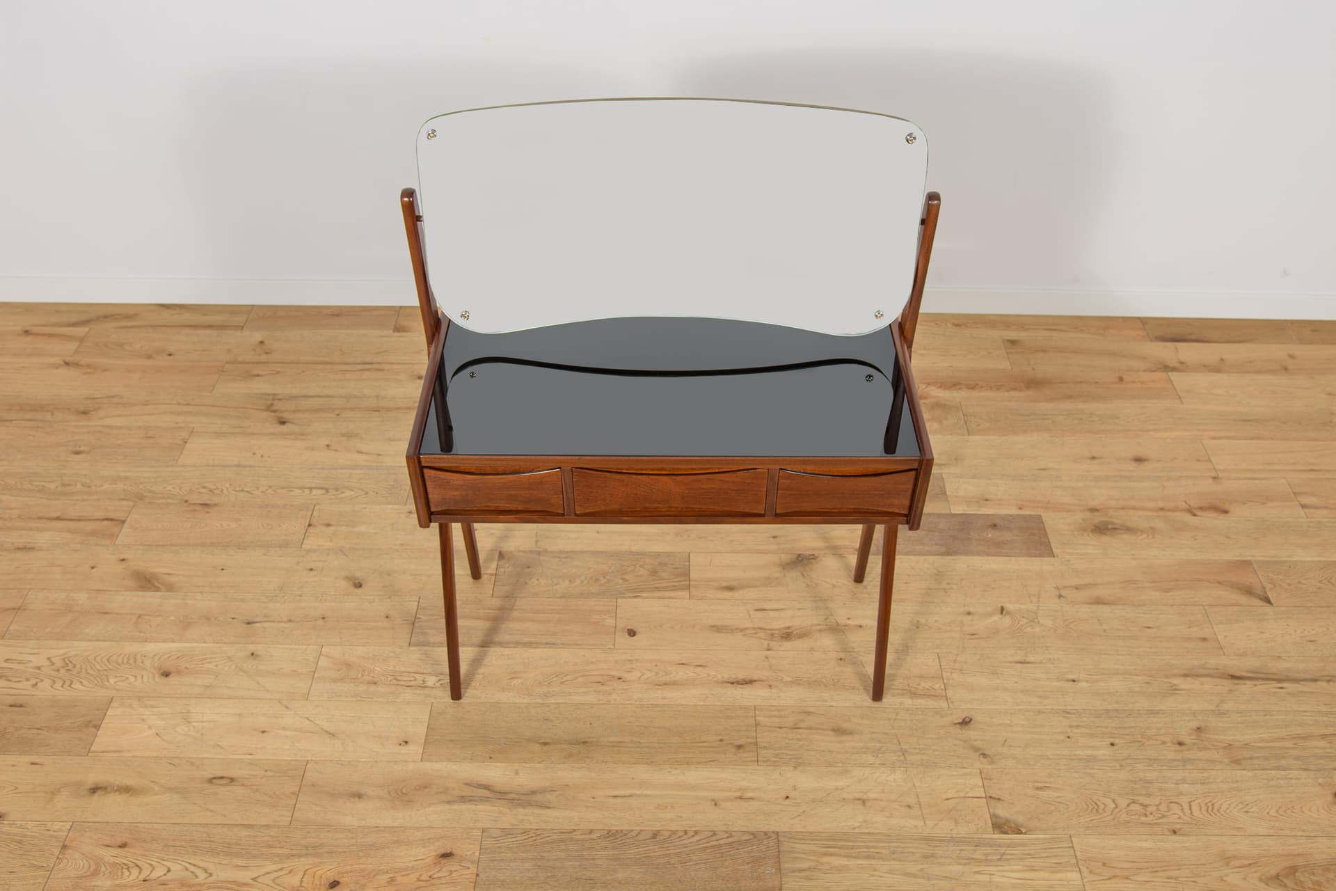 Dressing table, brown teak, black glass, by A. Vodder, Denmark, 1960s. - 345393