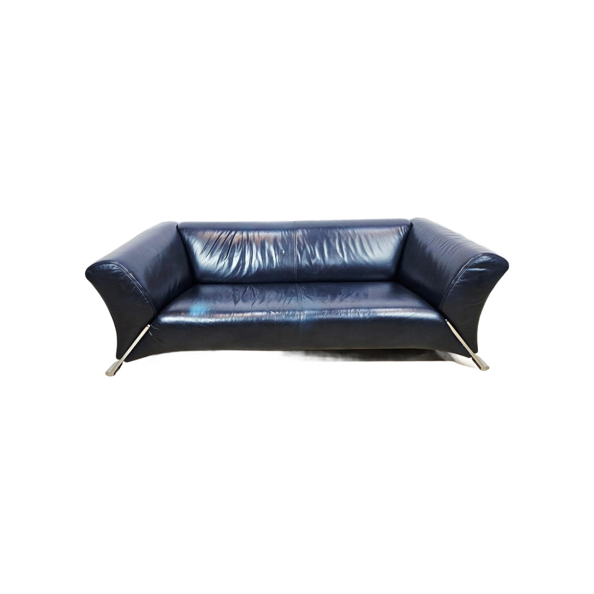 Sofa 322, leather navy, metal silver, by A. Schmidt, Rolf Benz