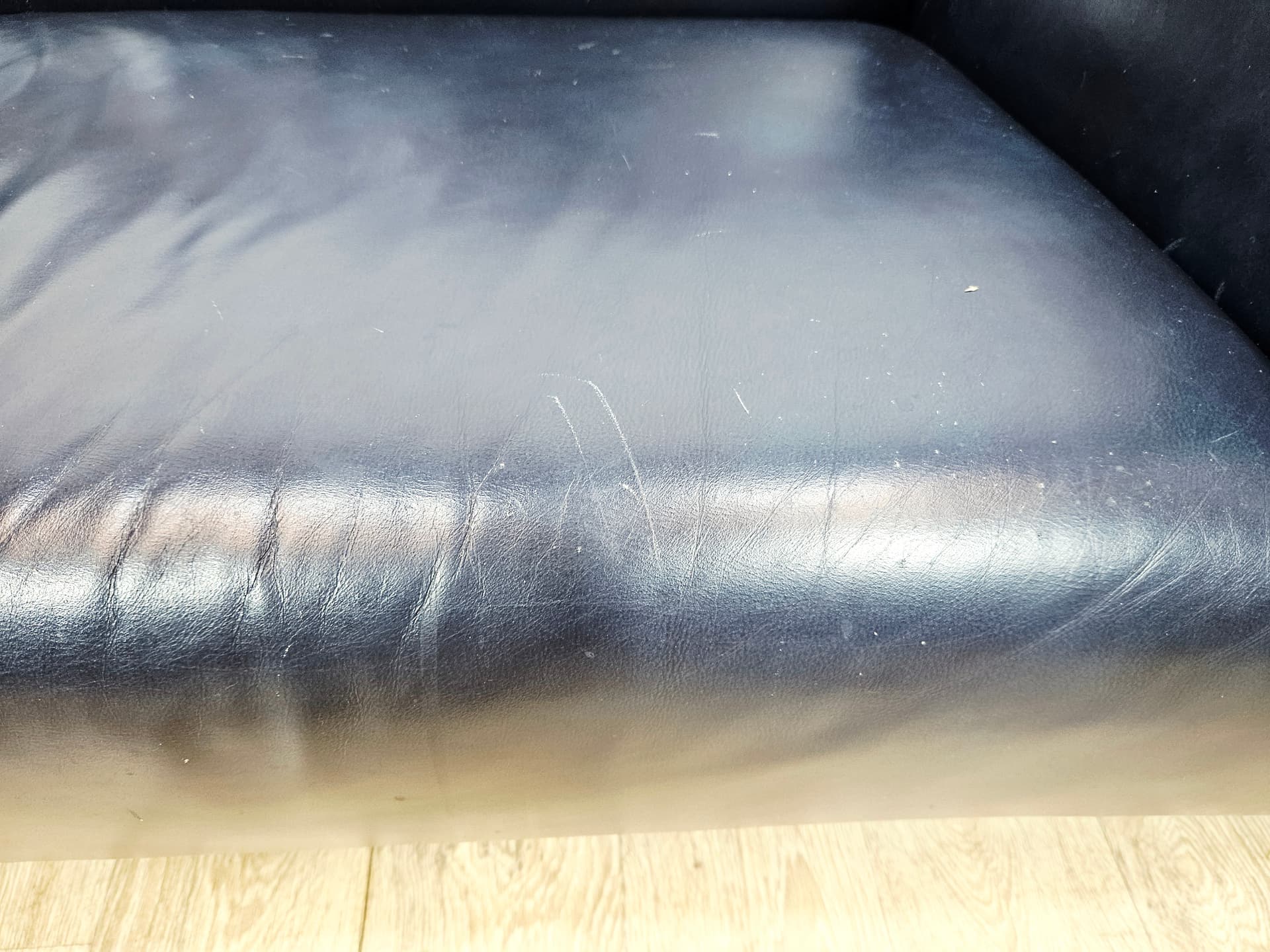 Sofa 322, leather navy, metal silver, by A. Schmidt, Rolf Benz - 345421