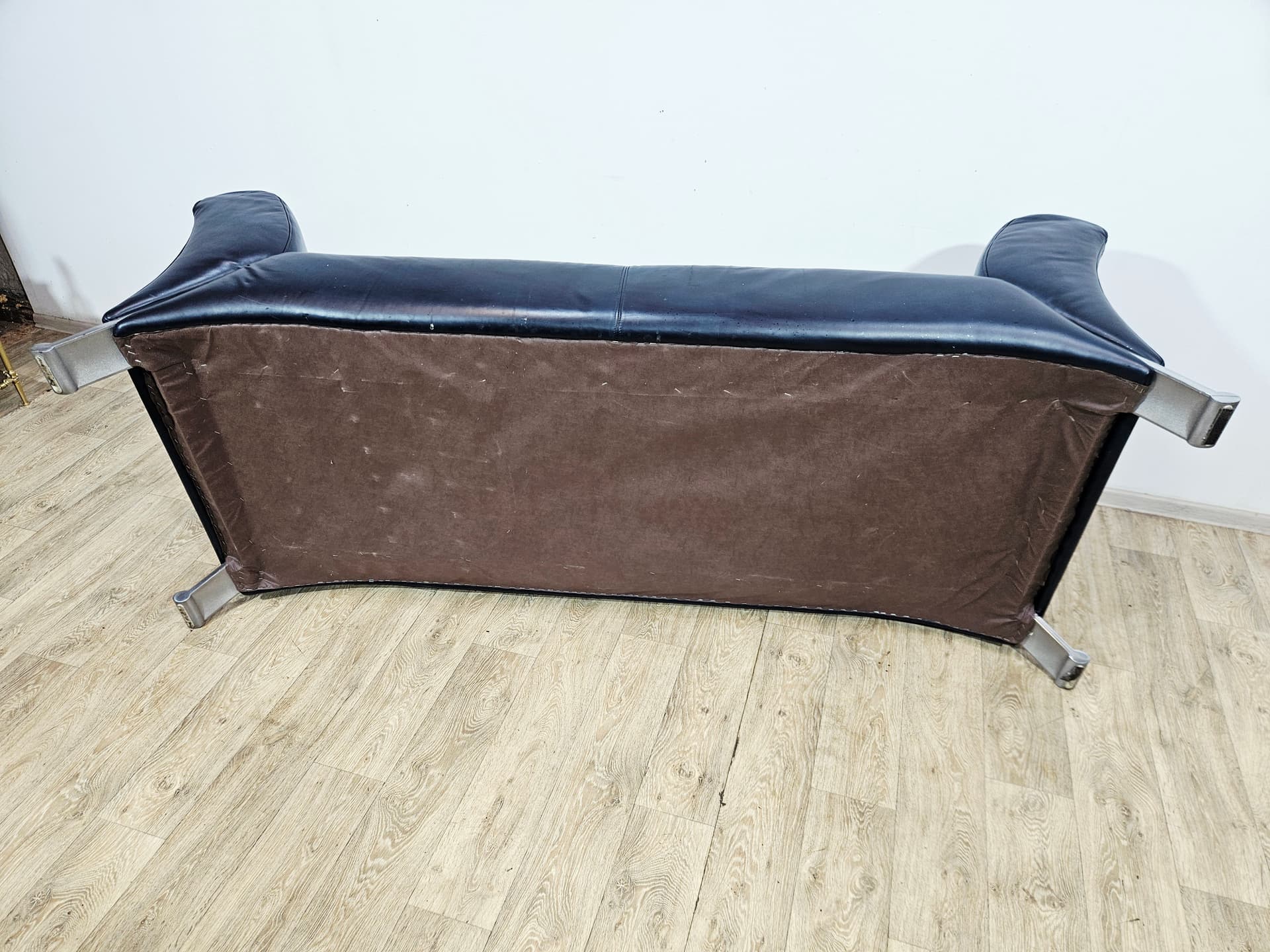 Sofa 322, leather navy, metal silver, by A. Schmidt, Rolf Benz - 345420