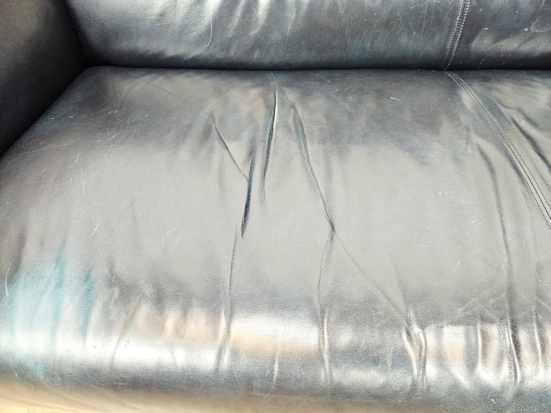 Sofa 322, leather navy, metal silver, by A. Schmidt, Rolf Benz - 345423