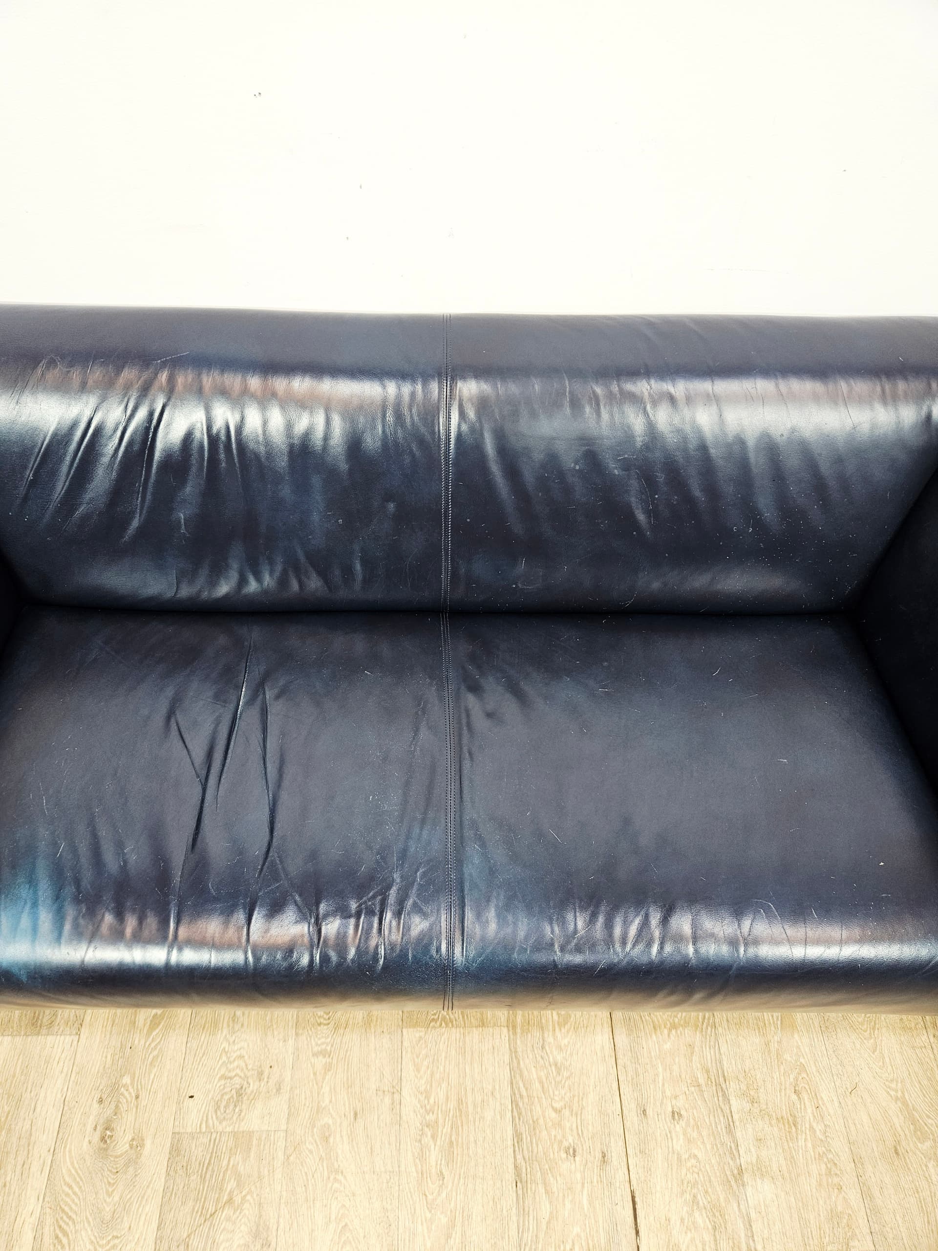 Sofa 322, leather navy, metal silver, by A. Schmidt, Rolf Benz - 345419