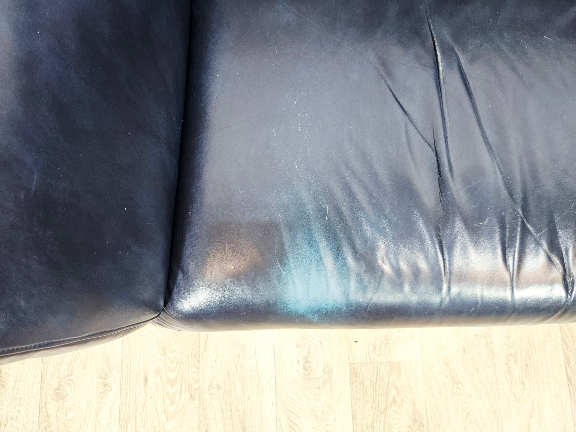 Sofa 322, leather navy, metal silver, by A. Schmidt, Rolf Benz - 345422