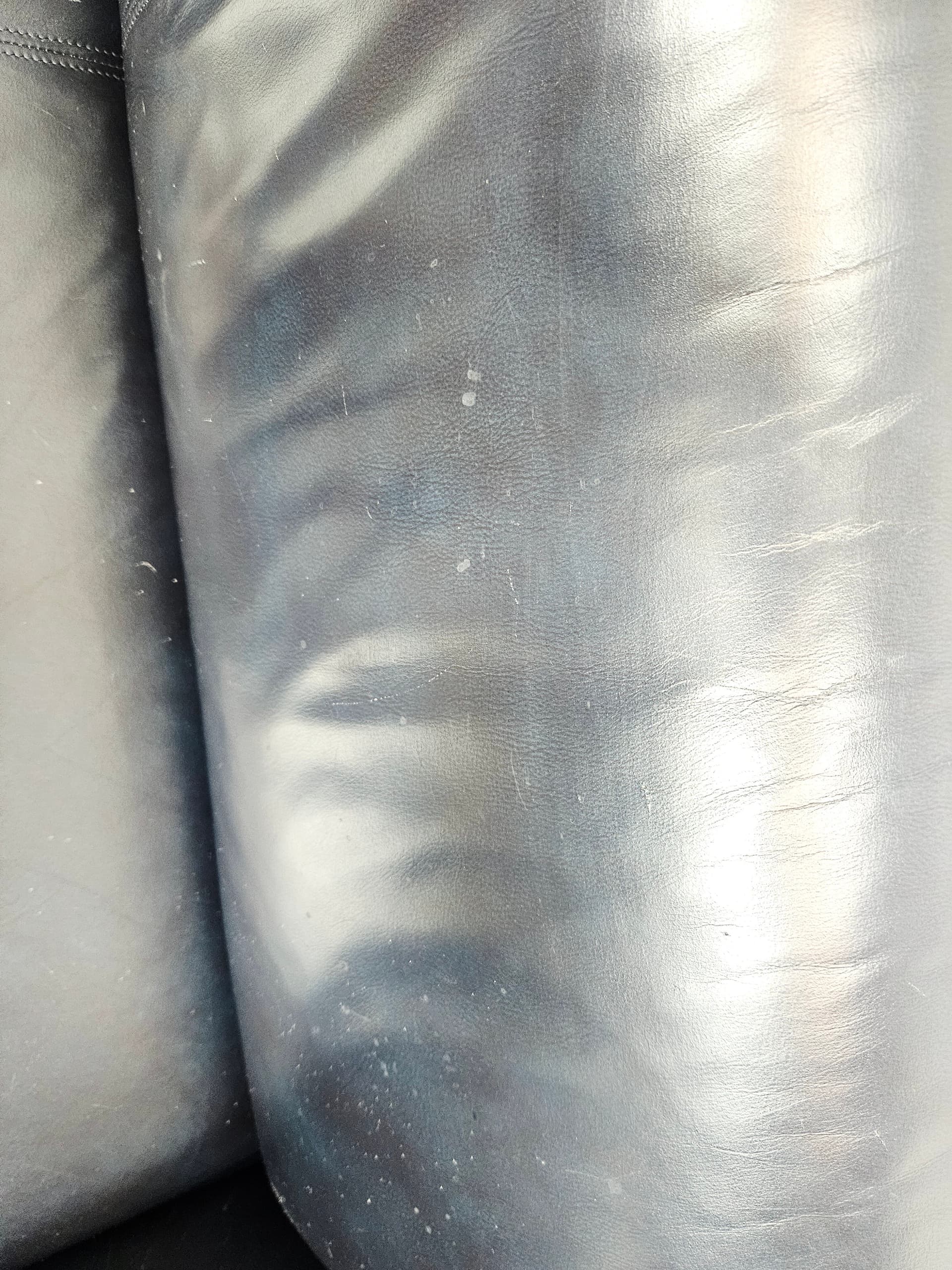 Sofa 322, leather navy, metal silver, by A. Schmidt, Rolf Benz - 345424