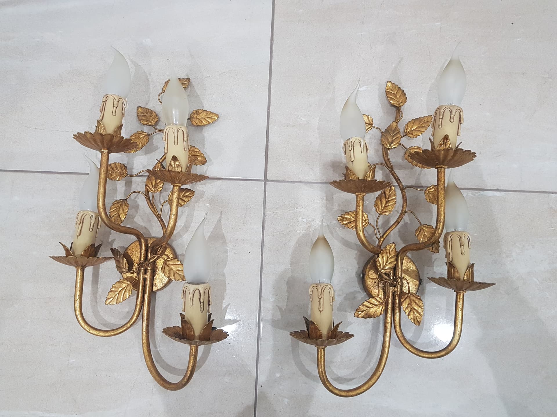 Pair of wall sconces, Coco Chanel, gold, gold-plated metal, vintage - 345456