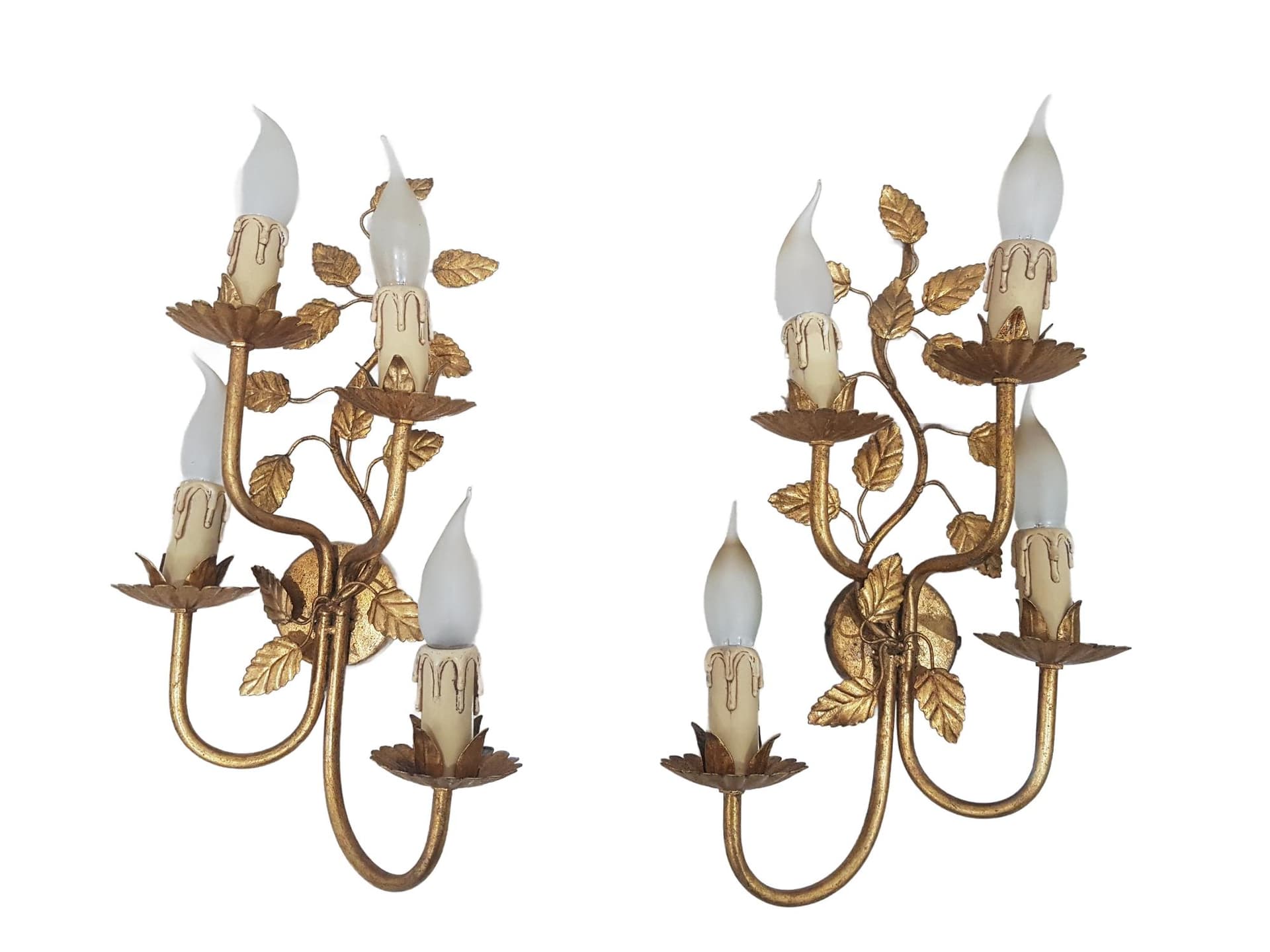 Pair of wall sconces, Coco Chanel, gold, gold-plated metal, vintage