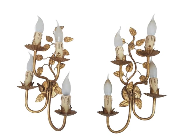 Pair of wall sconces, Coco Chanel, gold, gold-plated metal, vintage - DIMENSION