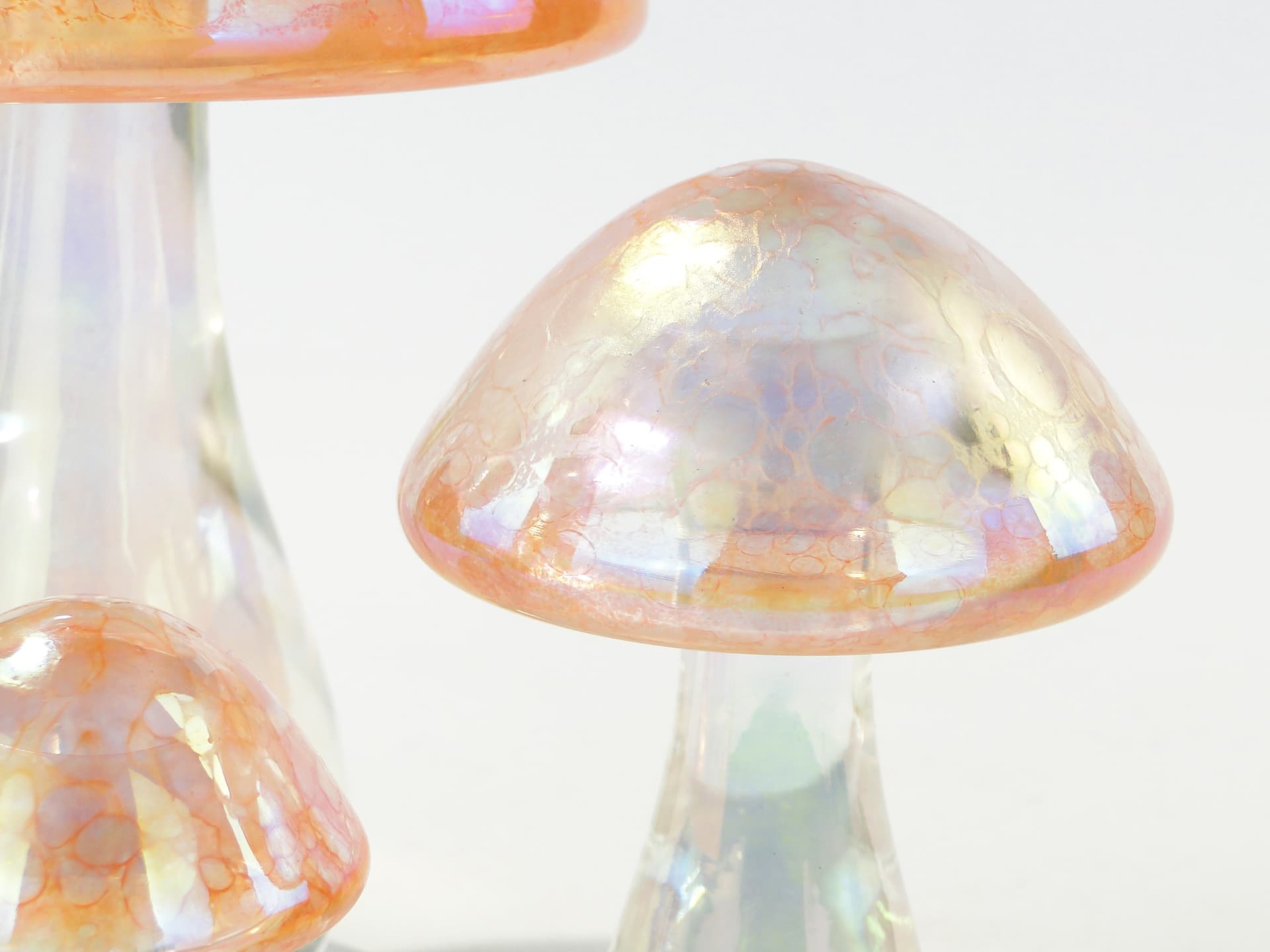 Komplet rzeźb grzybów Leśna Iryzacja, szkło pomarańczowo-złote iryzujące, Heron Glass, Wielka Brytania, XXI w. - 345471