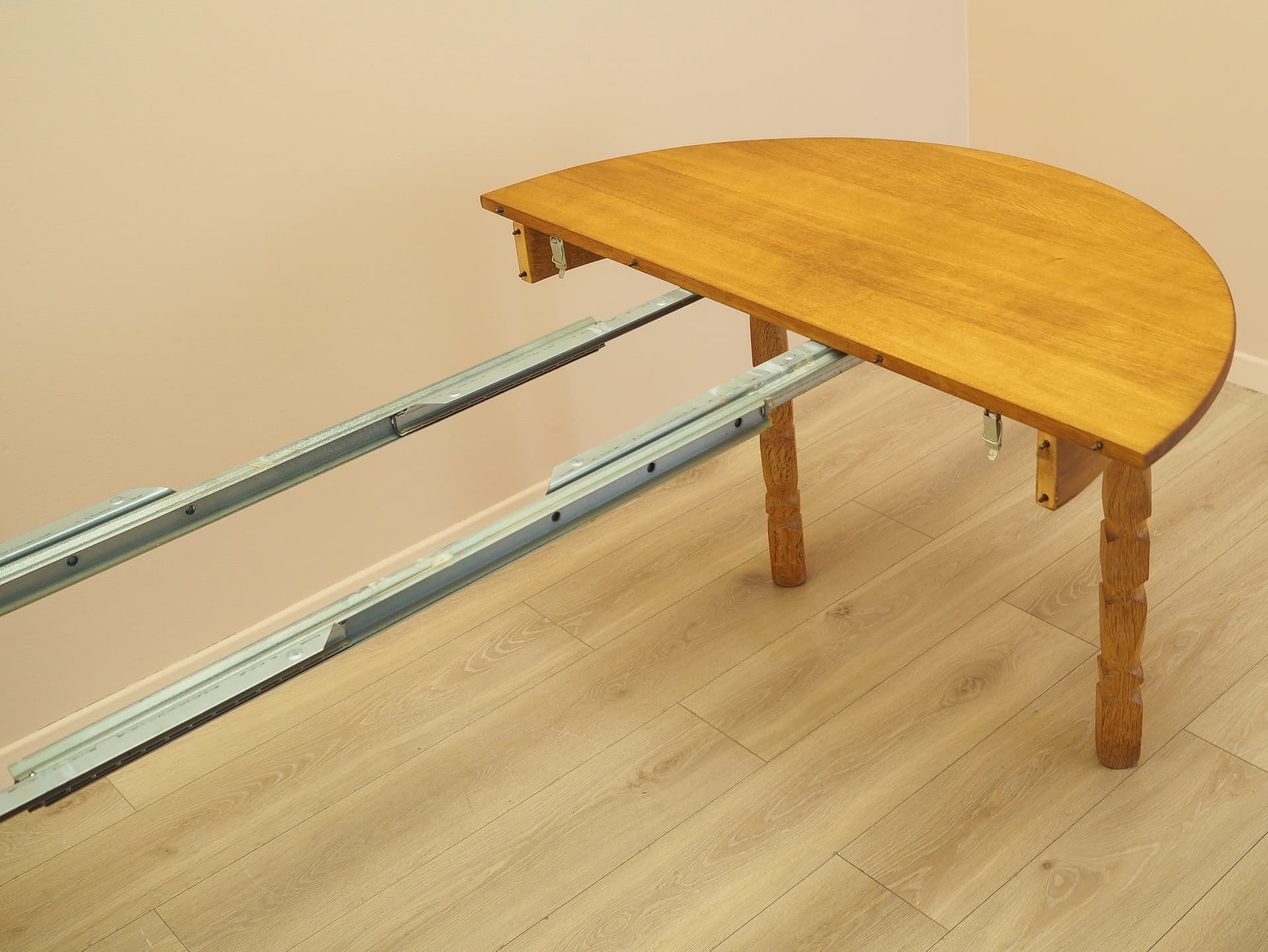 Round dining table, brown oak, by H. Kjærnulf, Denmark, 1960s. - 345486