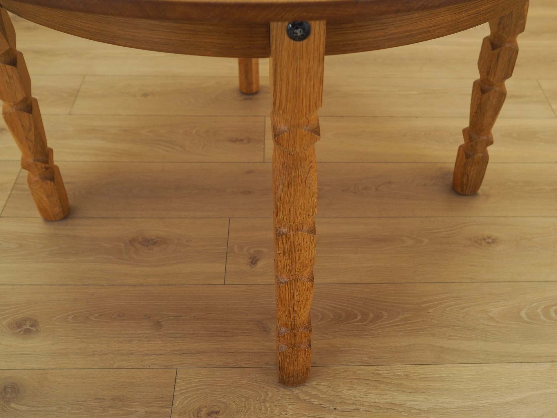 Round dining table, brown oak, by H. Kjærnulf, Denmark, 1960s. - 345478