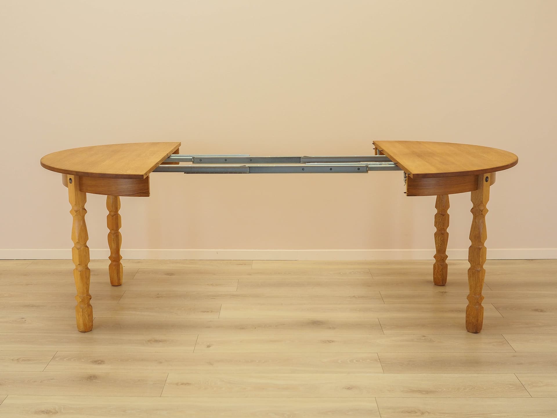 Round dining table, brown oak, by H. Kjærnulf, Denmark, 1960s. - 345484