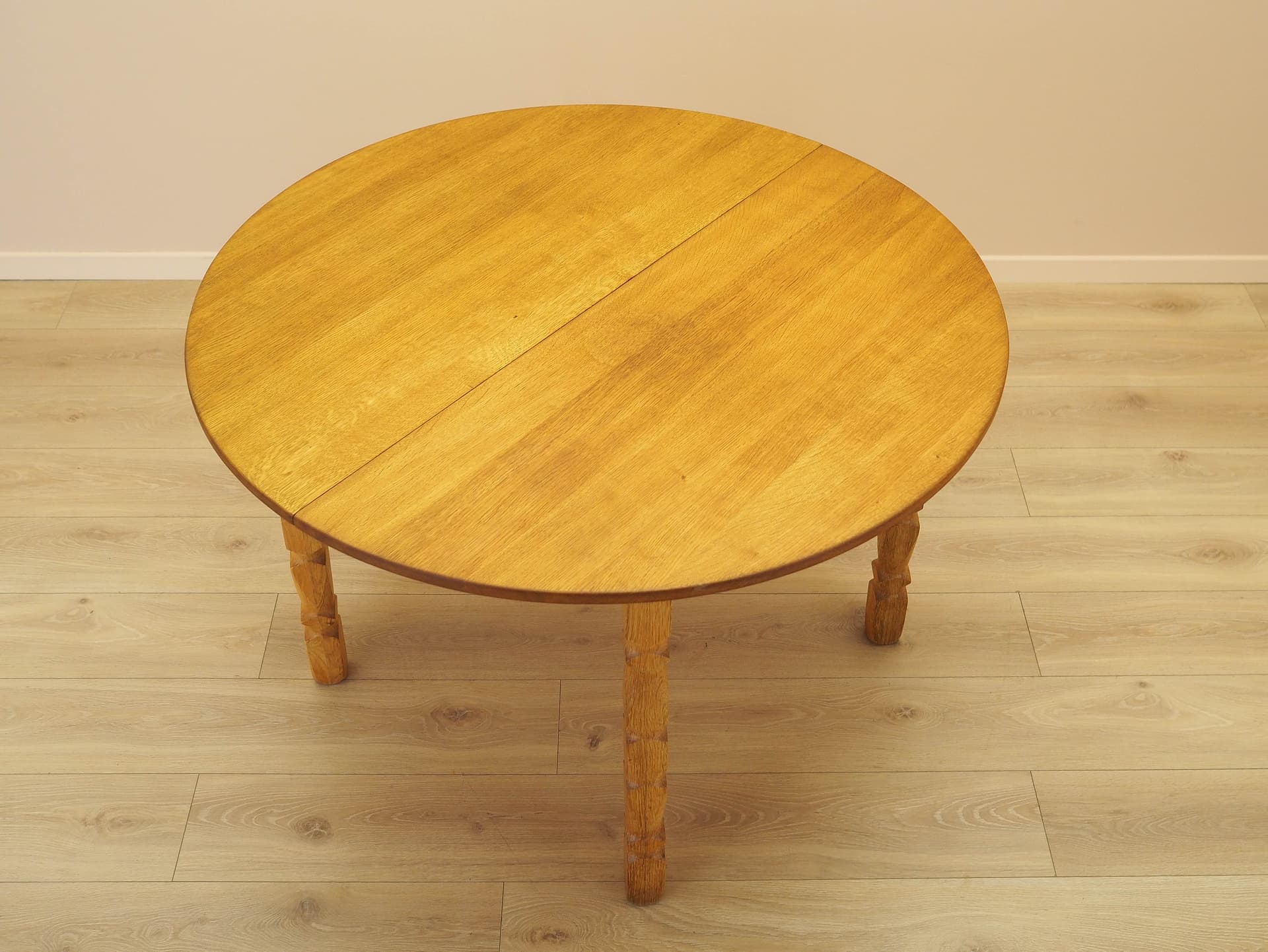 Round dining table, brown oak, by H. Kjærnulf, Denmark, 1960s. - 345477