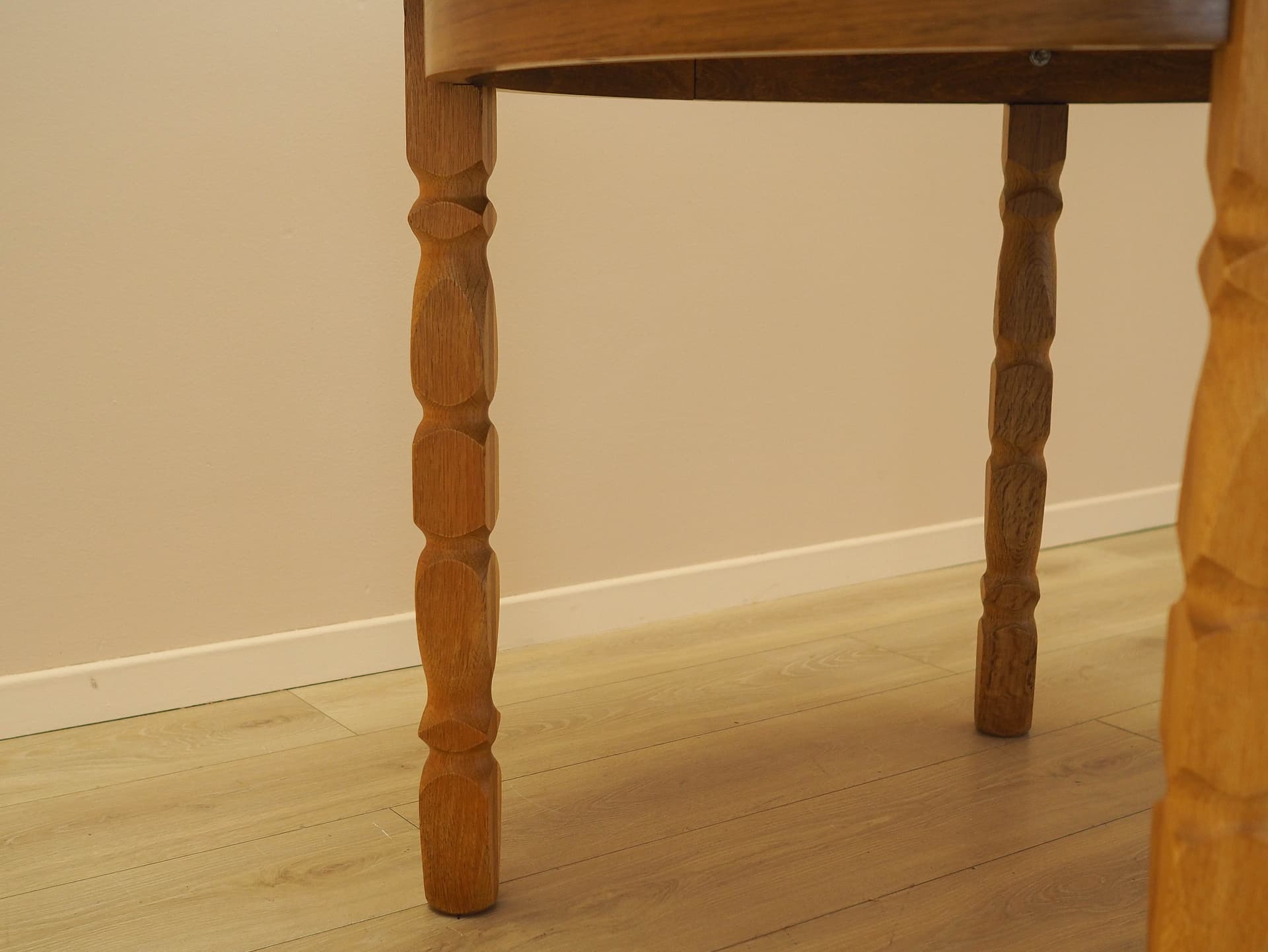 Round dining table, brown oak, by H. Kjærnulf, Denmark, 1960s. - 345482