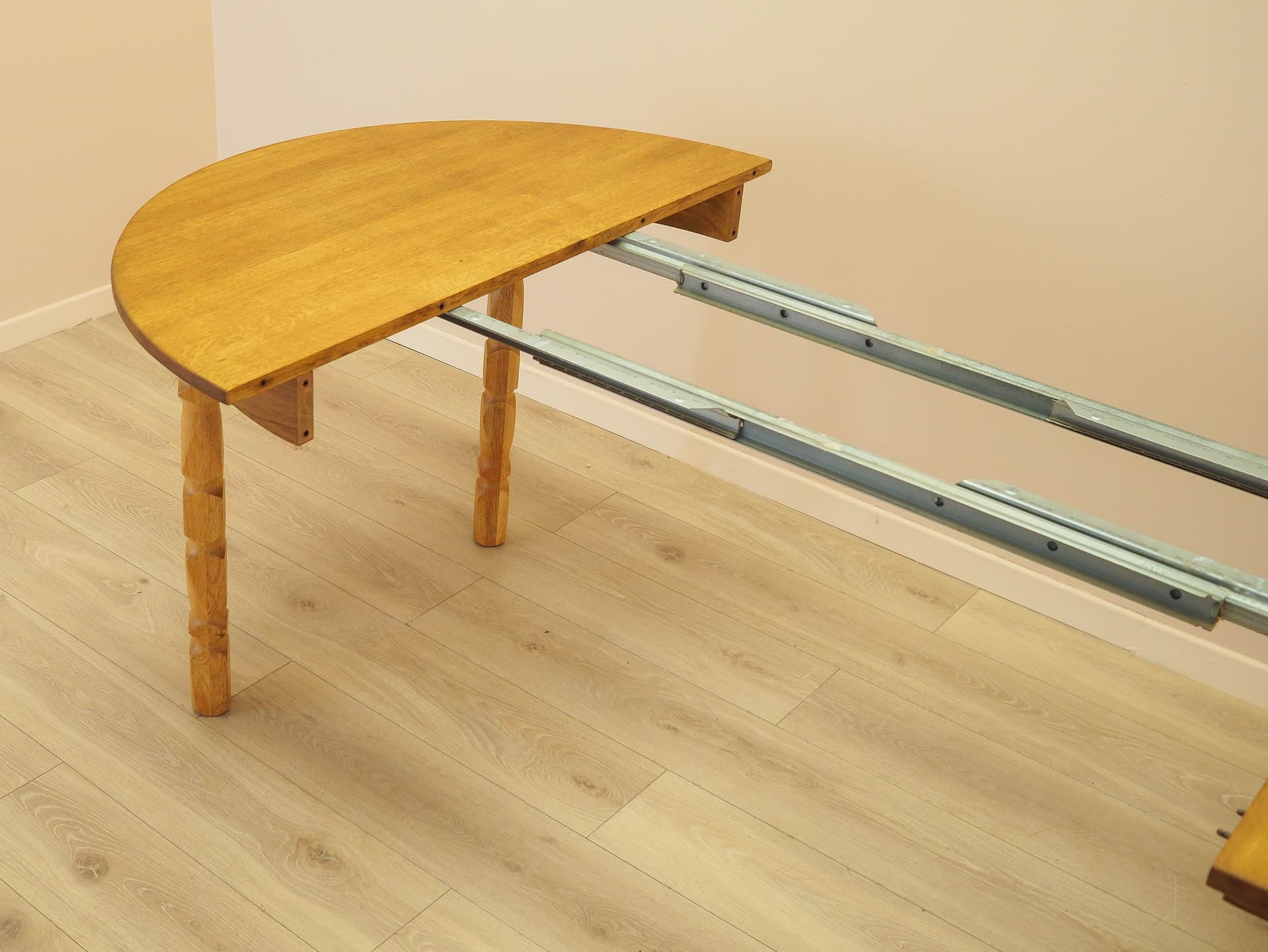 Round dining table, brown oak, by H. Kjærnulf, Denmark, 1960s. - 345485