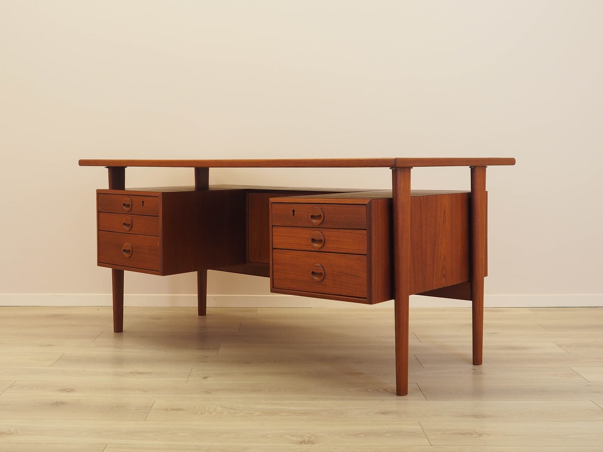 Desk, brown teak, by K. Kristiansen, Denmark, 1970s. - 345491