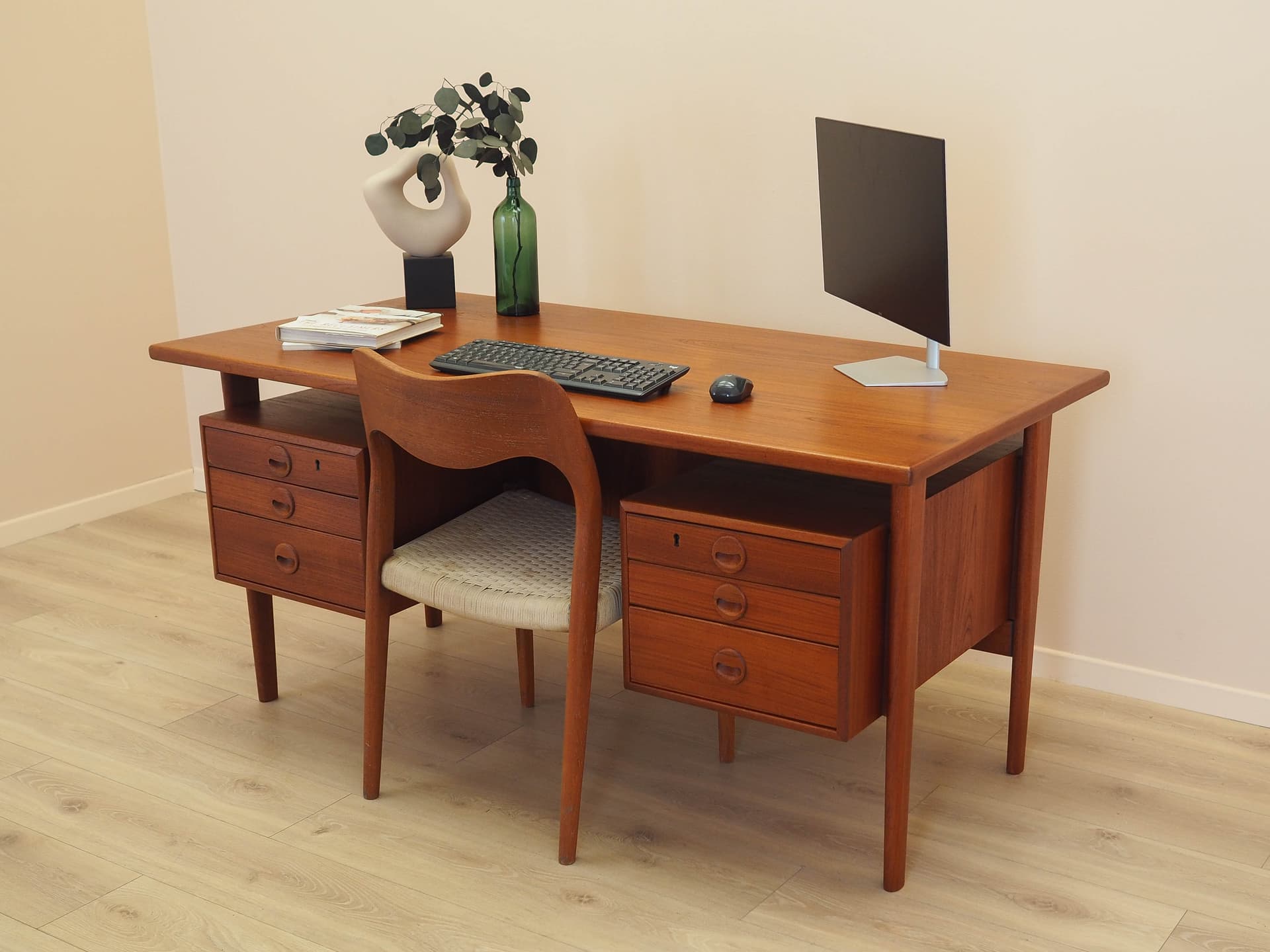 Desk, brown teak, by K. Kristiansen, Denmark, 1970s. - 345490