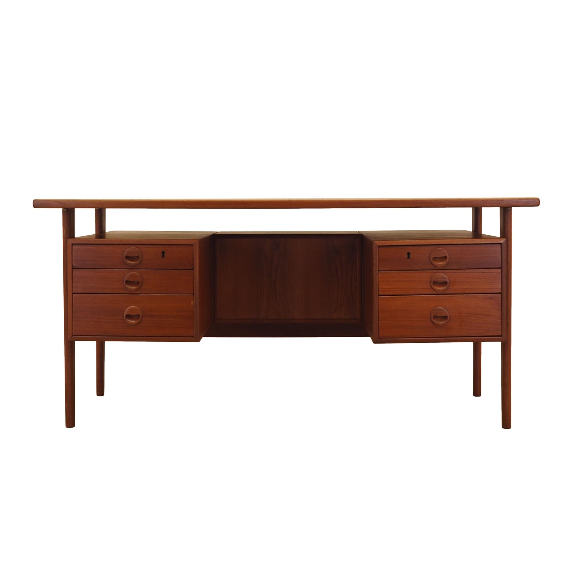 Desk, brown teak, by K. Kristiansen, Denmark, 1970s.