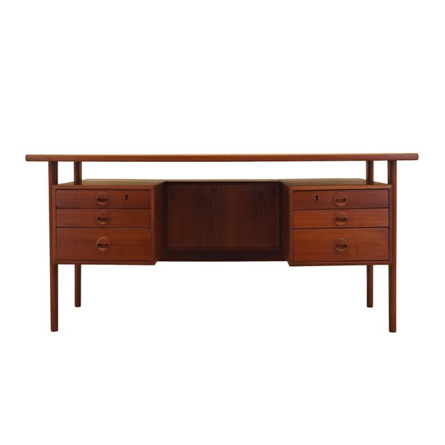 Desk, brown teak, by K. Kristiansen, Denmark, 1970s. - DIMENSION