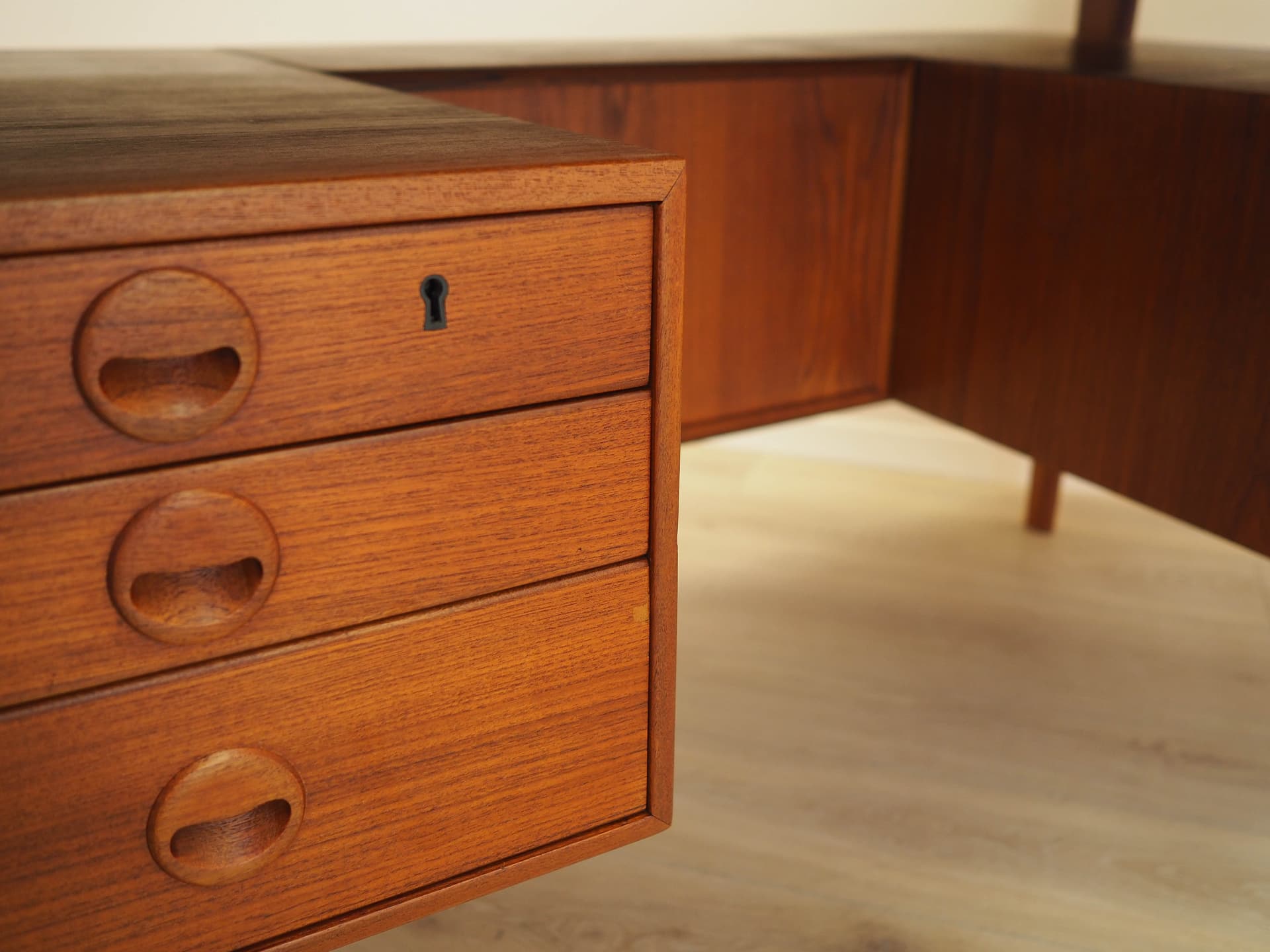 Desk, brown teak, by K. Kristiansen, Denmark, 1970s. - 345500