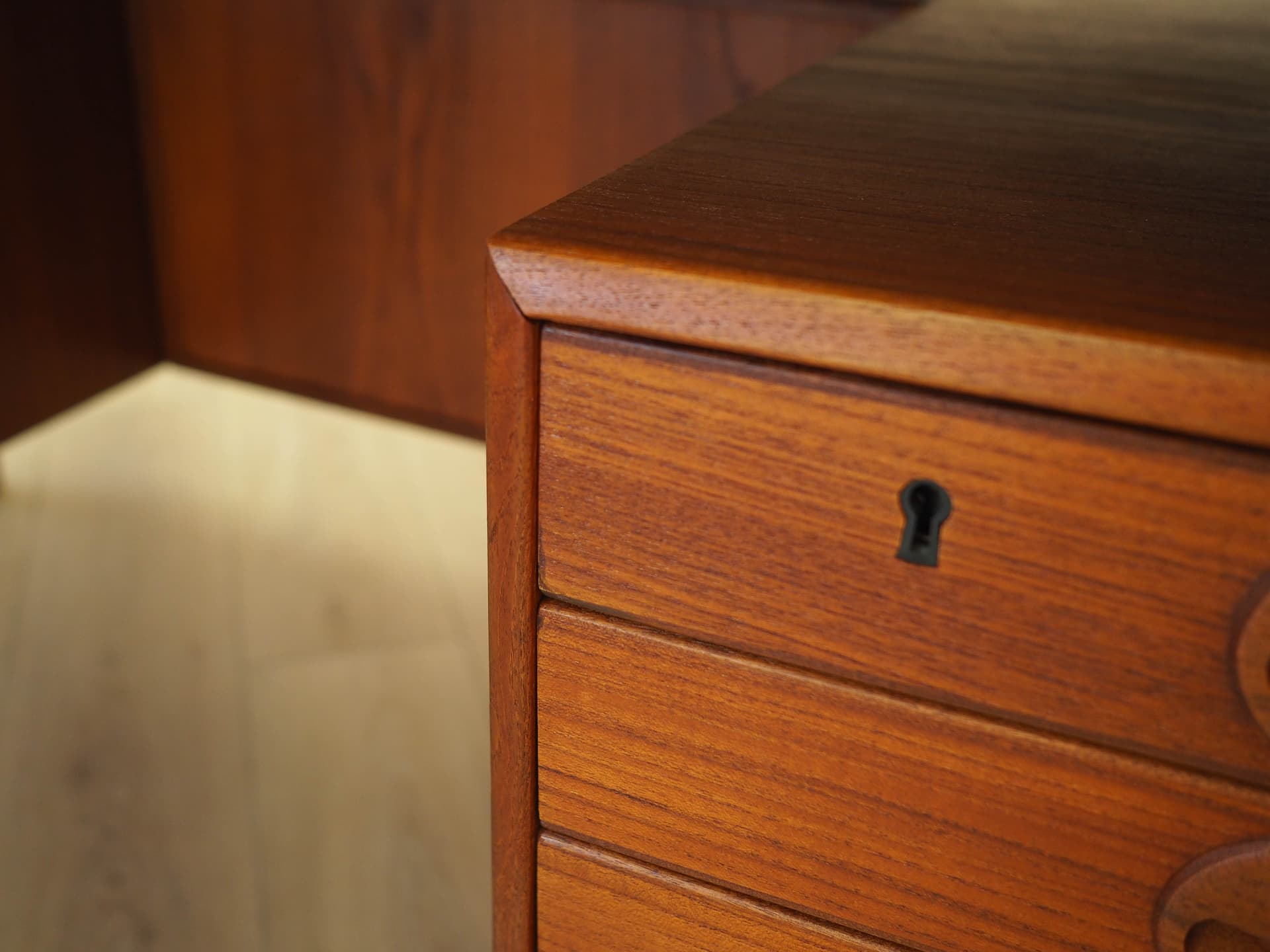 Desk, brown teak, by K. Kristiansen, Denmark, 1970s. - 345502