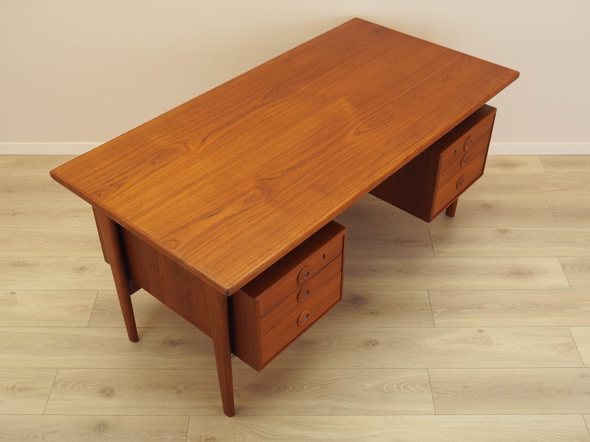 Desk, brown teak, by K. Kristiansen, Denmark, 1970s. - 345497