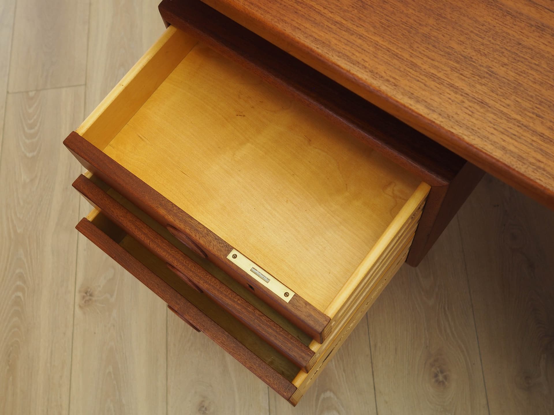 Desk, brown teak, by K. Kristiansen, Denmark, 1970s. - 345501